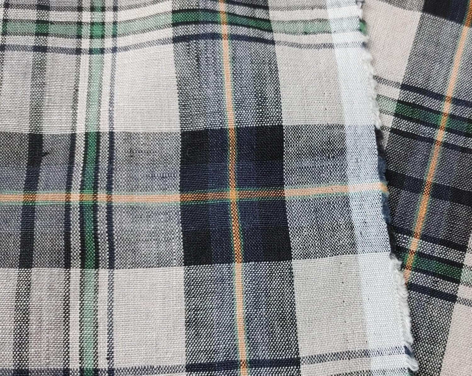 100% Linen Fabric in Medium Weight with Classic Plaid Design 7155 Beige