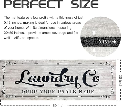 Miniatura 2 de Lansny Alfombra de lavandería de 20 x 48 pulgadas, antideslizante, impermeable, para decoración de lavandería, alfombra lavable para lavandería,