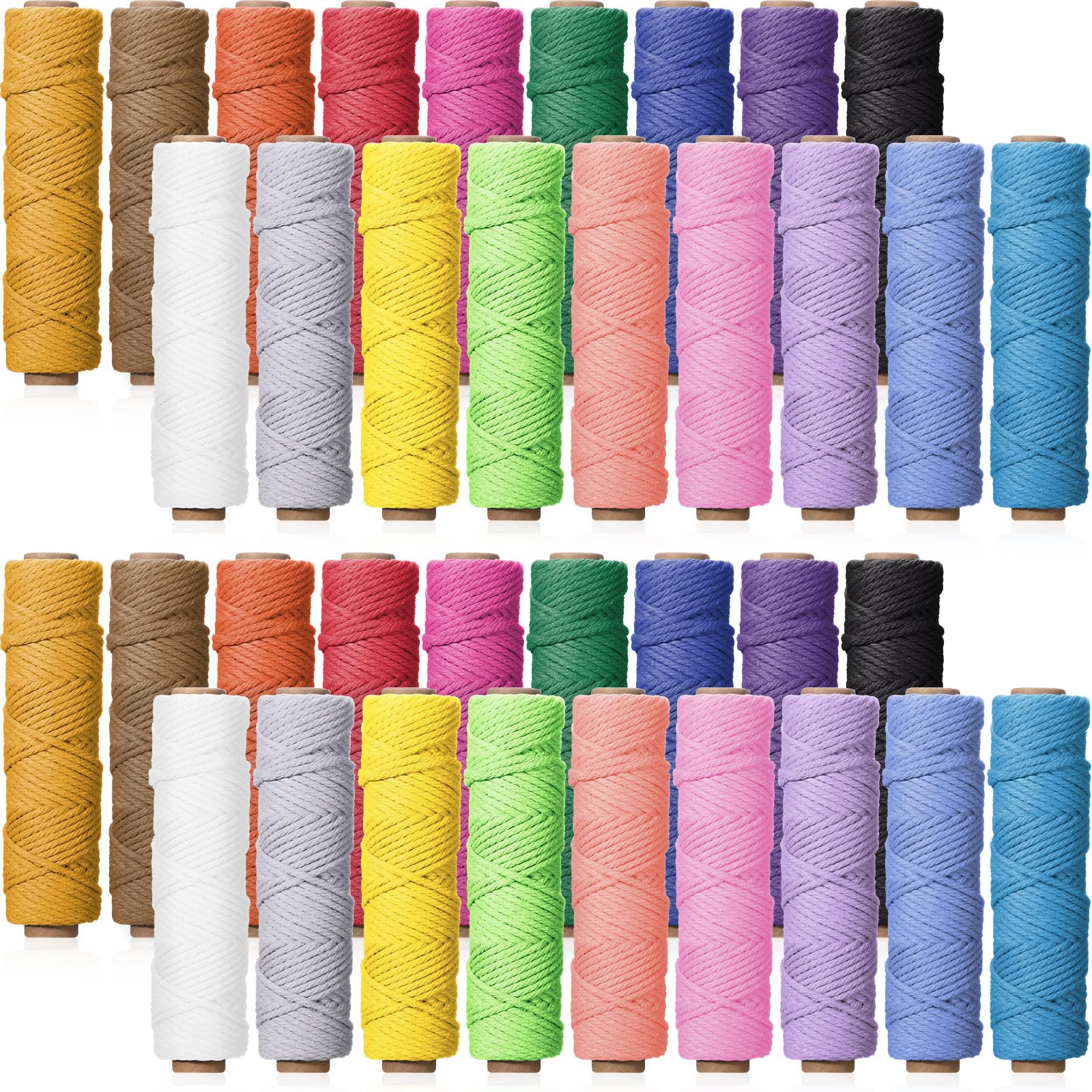 Timgle 36 Rolls Macrame Cord Bulk 3mm x 1188 Yards Natural Cotton Twine 4 Strand Twisted String for Crafts Macrame Rope Assorted Colors Twine for DIY Knitting Wall Hanging Plant Hangers Wrapping