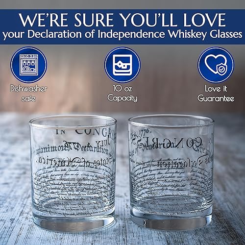 Miniatura 6 de Greenline Goods Vasos de whisky  Declaración de Independencia (juego de 2)  Vasos de 10 onzas  Juego de regalo patriótico estadounidense  Vasos de