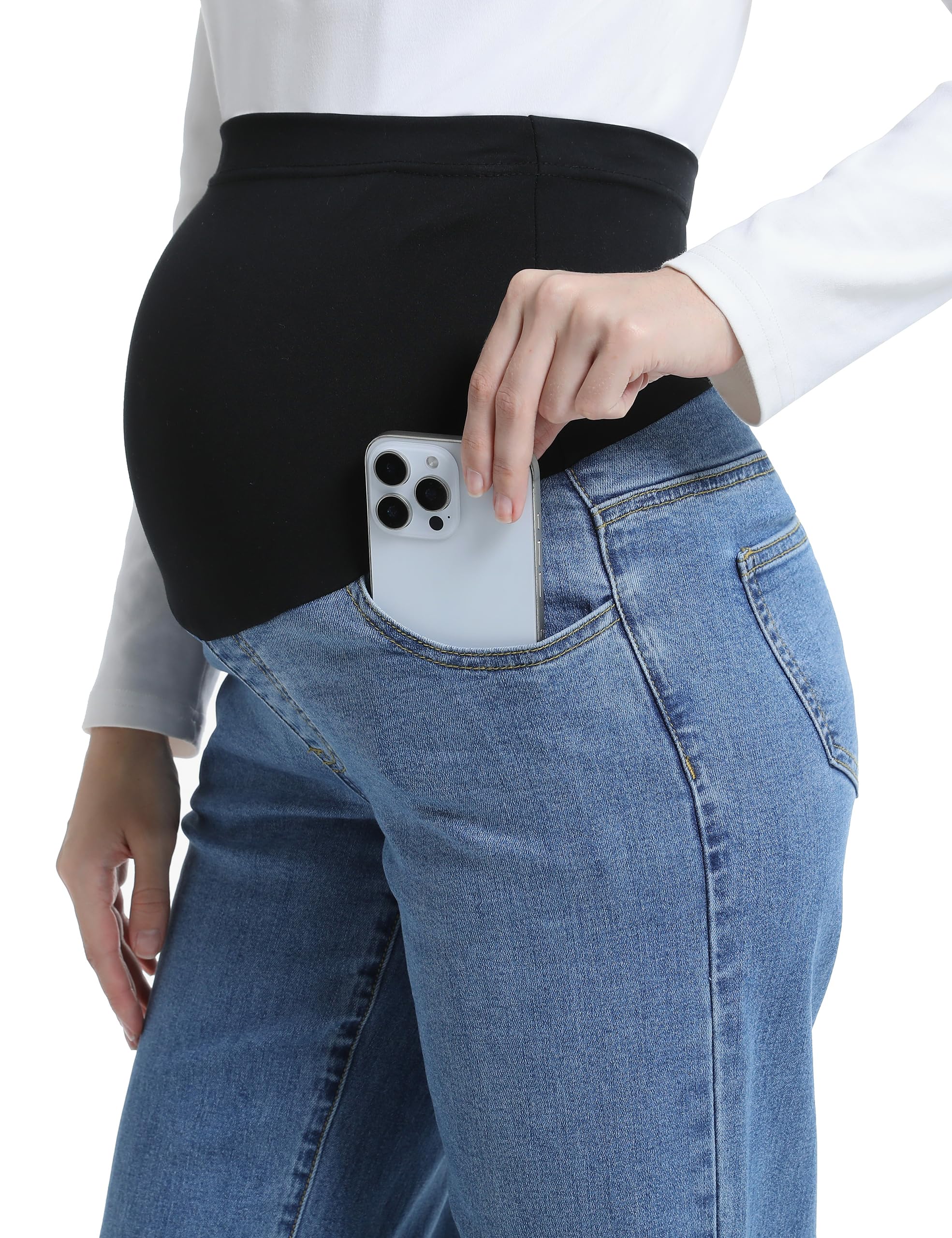 Foucome Jeans premaman da donna a gamba larga, elasticizzati, vestibilità larga, jeans in denim sopra la pancia