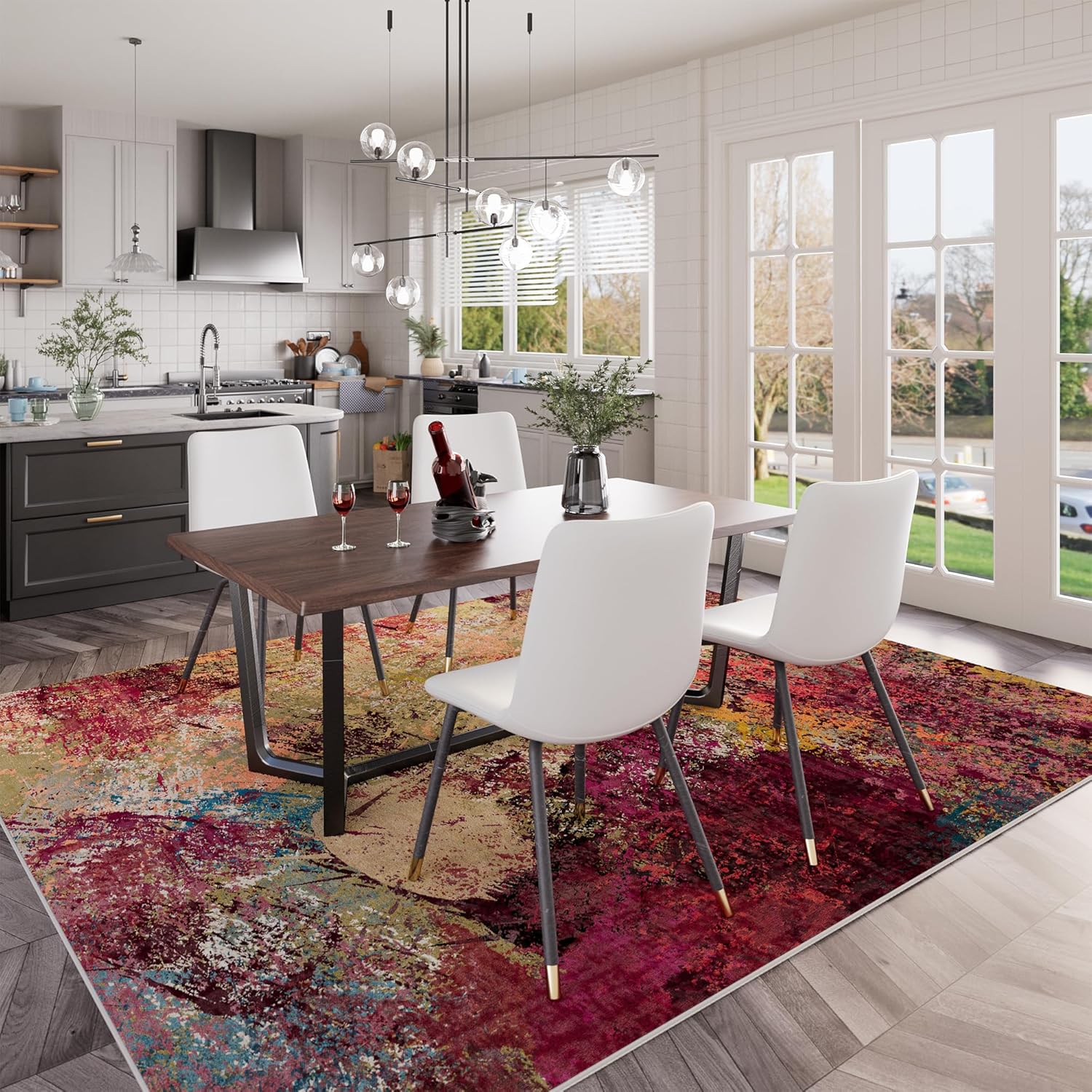 Arbosofe Modern Abstract Rug for Living Room, 5'x7' Washable Area Rug with Non-Slip Backing & Short Pile, Large Carpet with Abstract Pattern for Living Room Bedroom and Dining Floor Carpet Red Orange