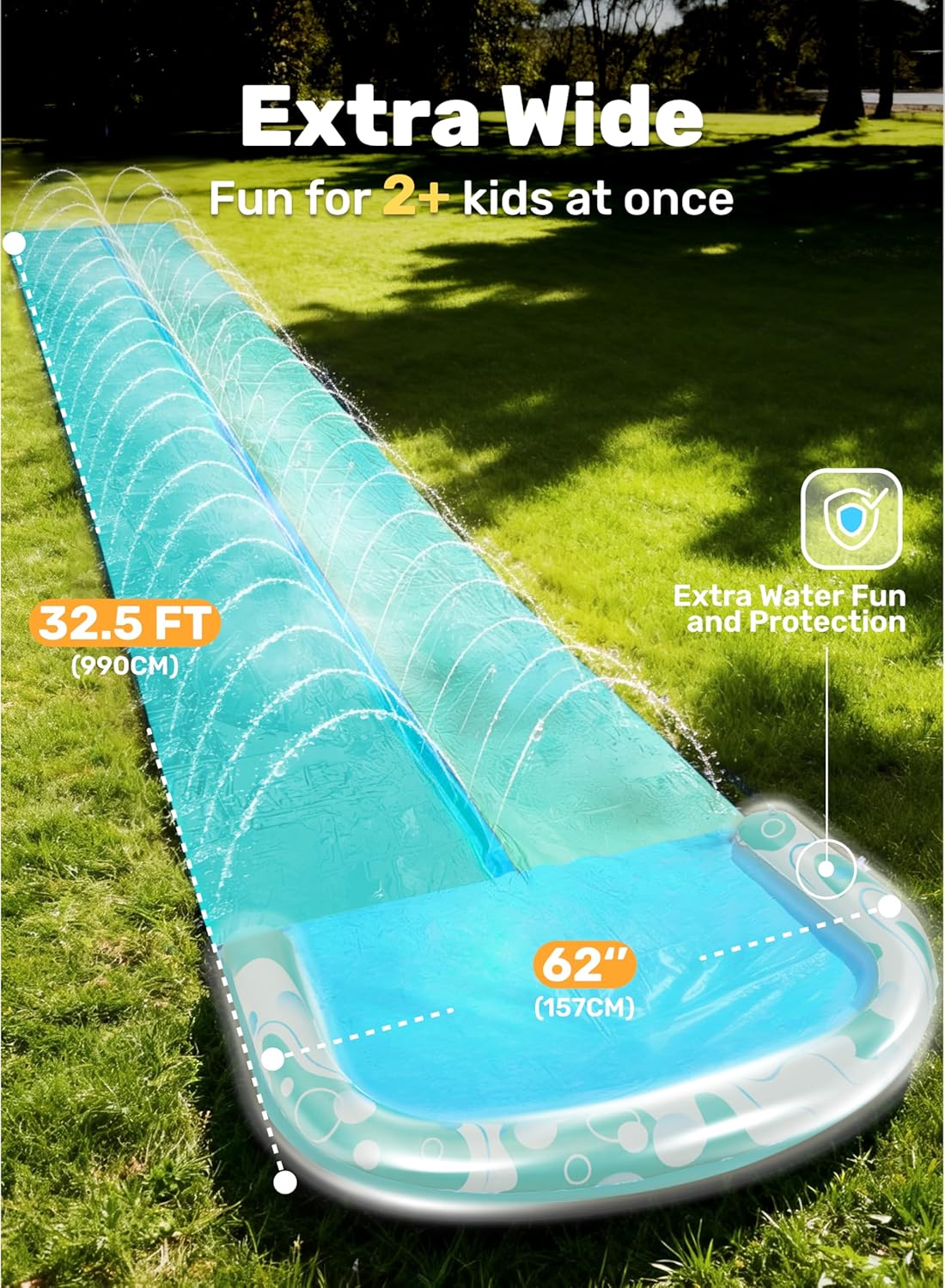JOYIN 32.5FT Water Slide and 2 Inflatable Boards, Extra Long Heavy Duty Double Lawn Waterslide with Sprinkler for Kids Adults Backyard Summer Water Toy Outdoor Fun, Blue, Light Blue Blue, Light Blue 32.5FT