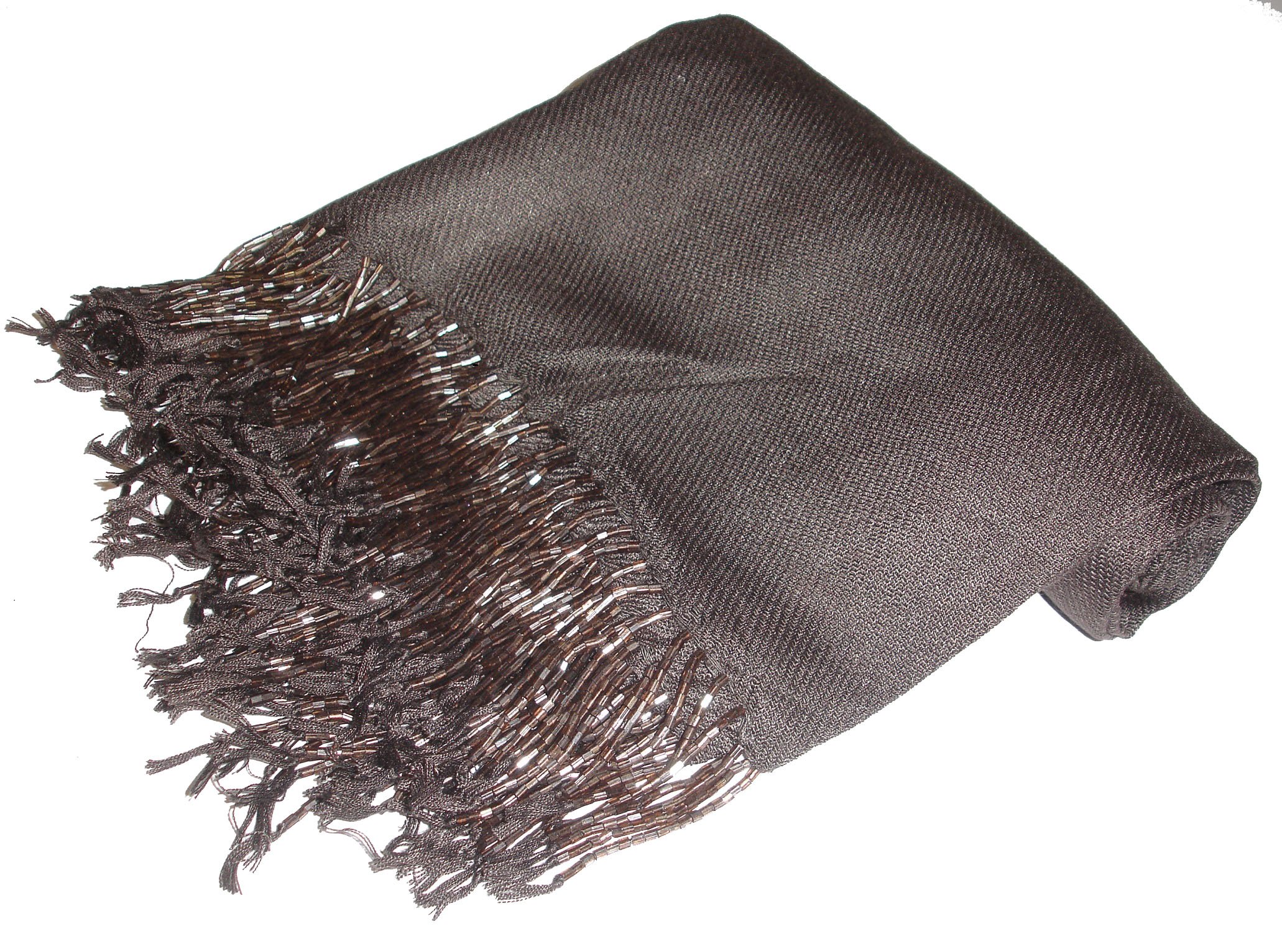 Kuldip Women's Dark Brown Hand Beaded Pashmina Scarf Shawl Wrap Throw