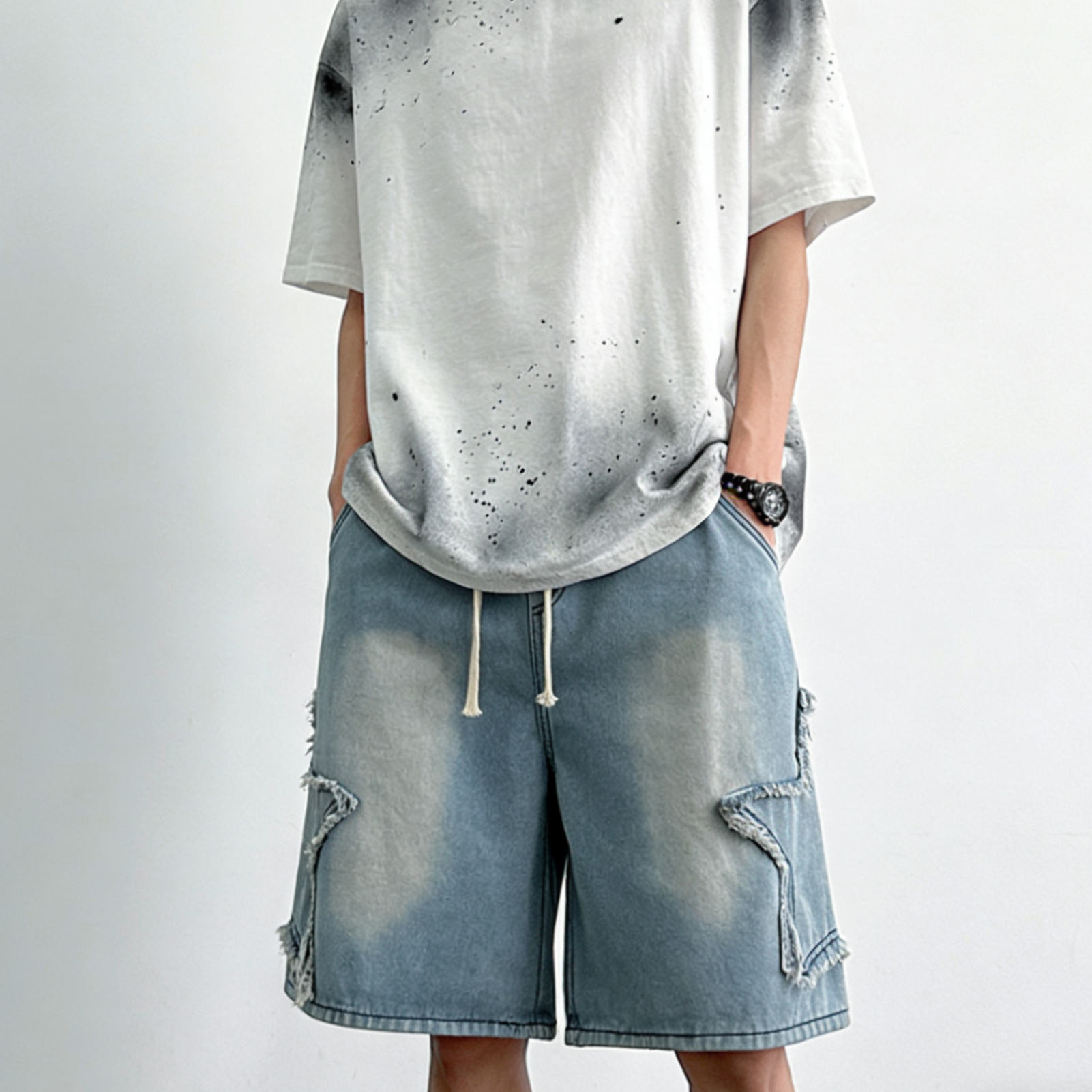 FCOOLYEET Star Jean Shorts Y2k Baggy Black Star Jorts Grunge Denim