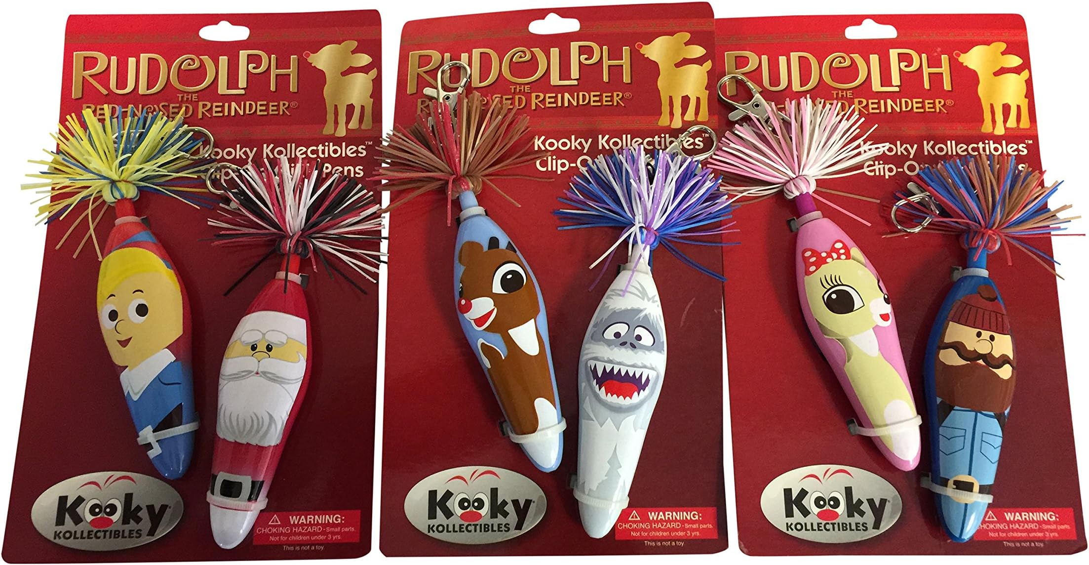 Kooky Christmas Rudolph The Red Nose Reindeer The Bumble Santa Pens 6 Total