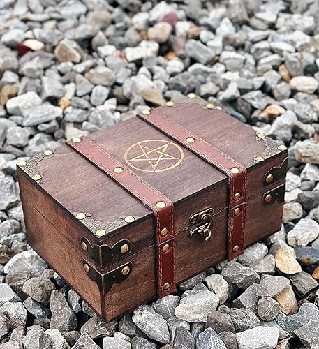 Miniatura 5 de Pentacle - Caja de almacenamiento de madera grabada con forro de terciopelo, altar celta y cofre de recuerdo para cristales, tarot y suministros de