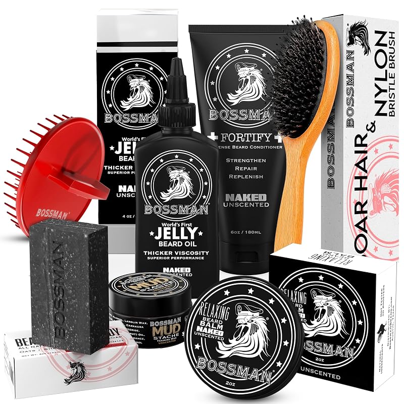 Kit de cuidados para barba Bossman Big Boss, 7 peças, Naked