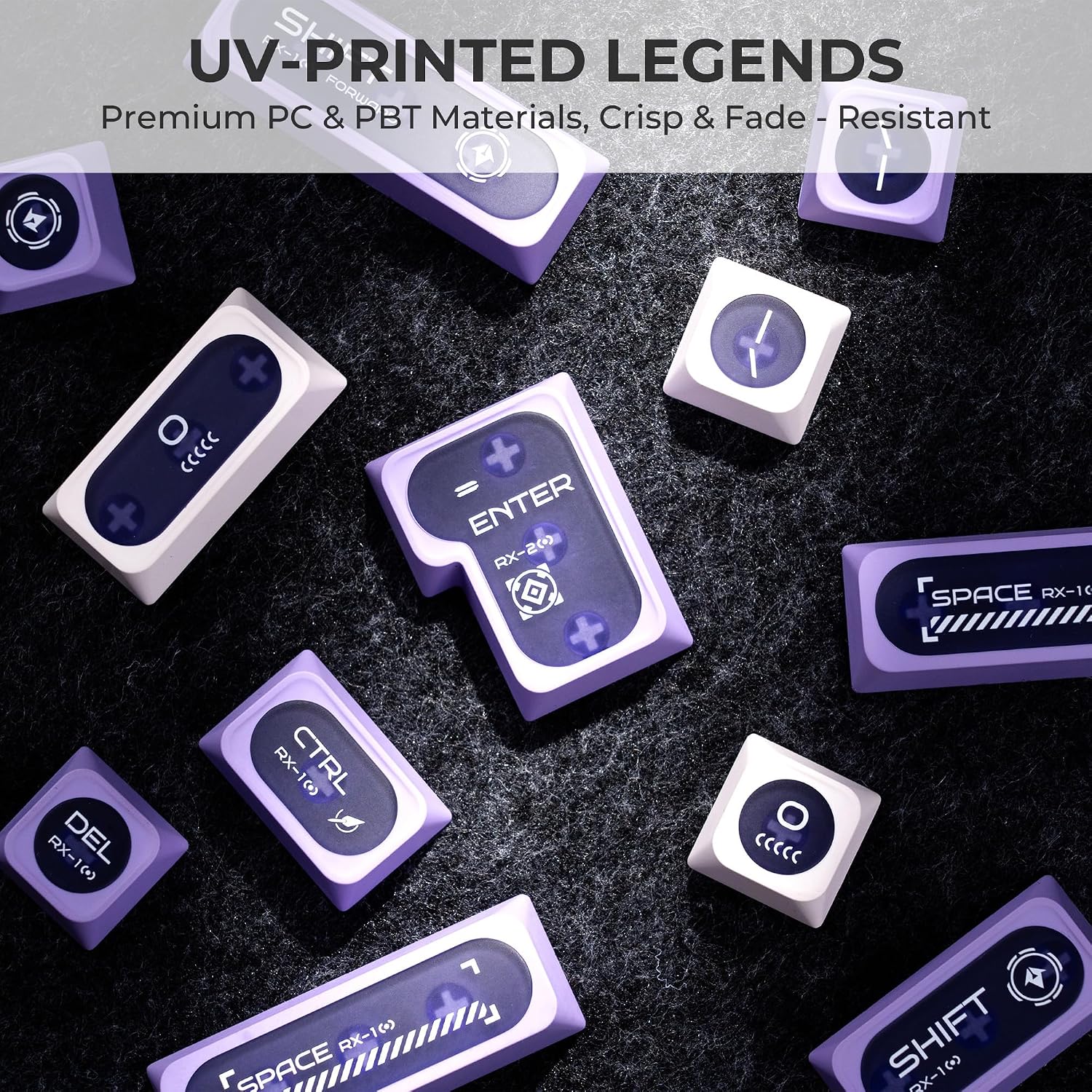 OHY XVX White and Purple Shine Through Keycaps for Mechanical Keyboards - 136 Keys White Translucent Cat Eye Design,Cherry MAX Profile, PC+PBT Frosted RGB Keycaps thumbnail