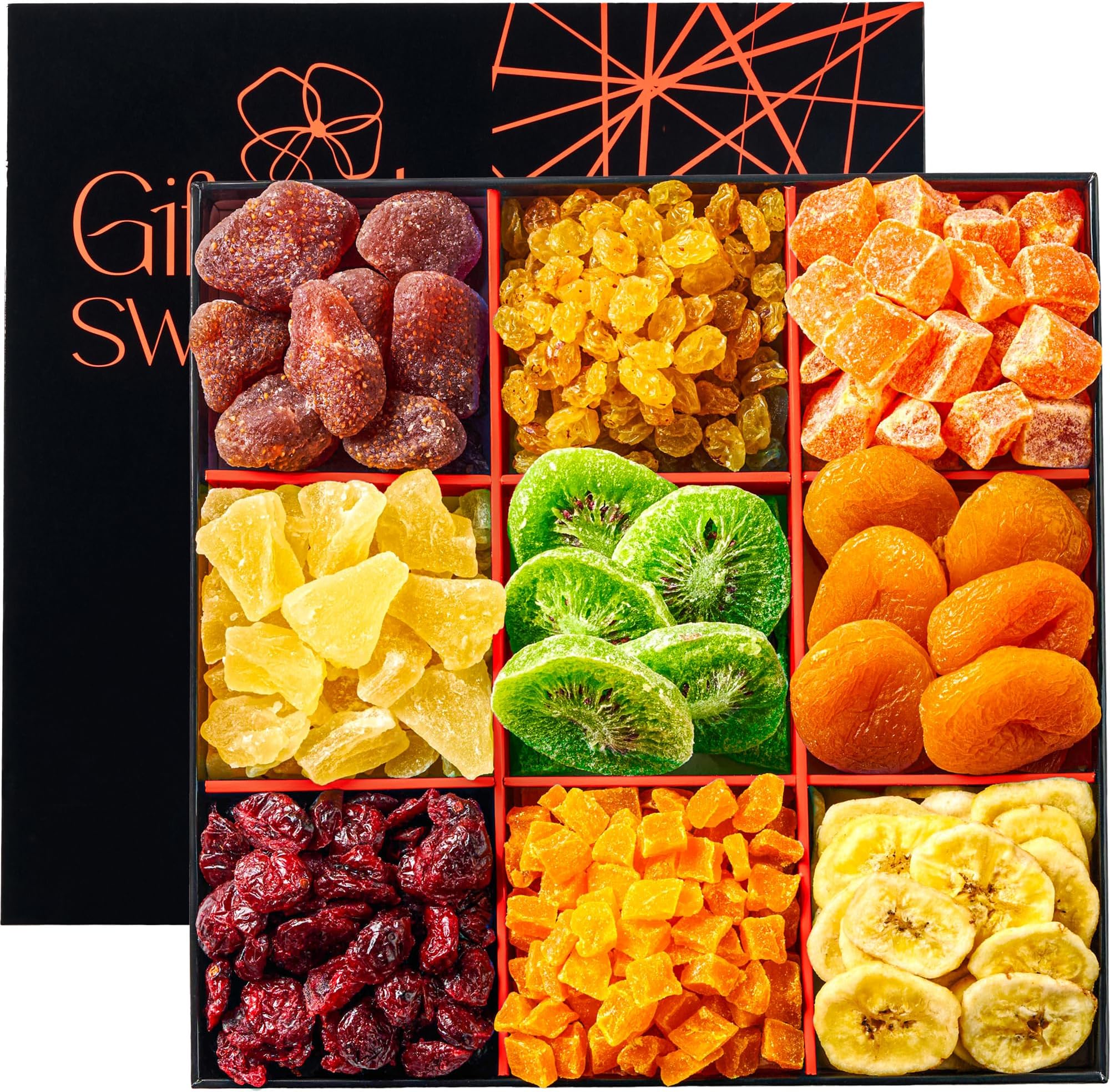 Dried Fruit Gift Basket - 9 Sectional - Tropical Arrangement - Gourmet Snack Box for Birthday, Anniversary, Corporate Gifting, Sympathy, Care Package, Get Well Gift