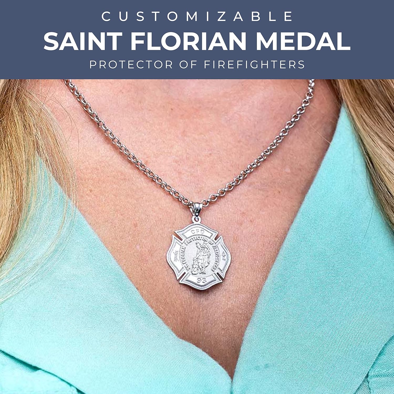 PicturesOnGold.com Saint Florian Protector of Firefighters Customizable Medal - Available in Solid 10K &14K Yellow or White Gold, or Sterling Silver - Protection Jewelry Christian Gift for Men & Women - Image 2
