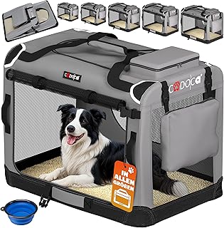CADOCA® Dog Crate Foldable Transport Box XL 82 x 56 x 58 cm Robust Breathable Transport Bag Car Rear Seat Pet Transport Box Dog Carrier Grey product image