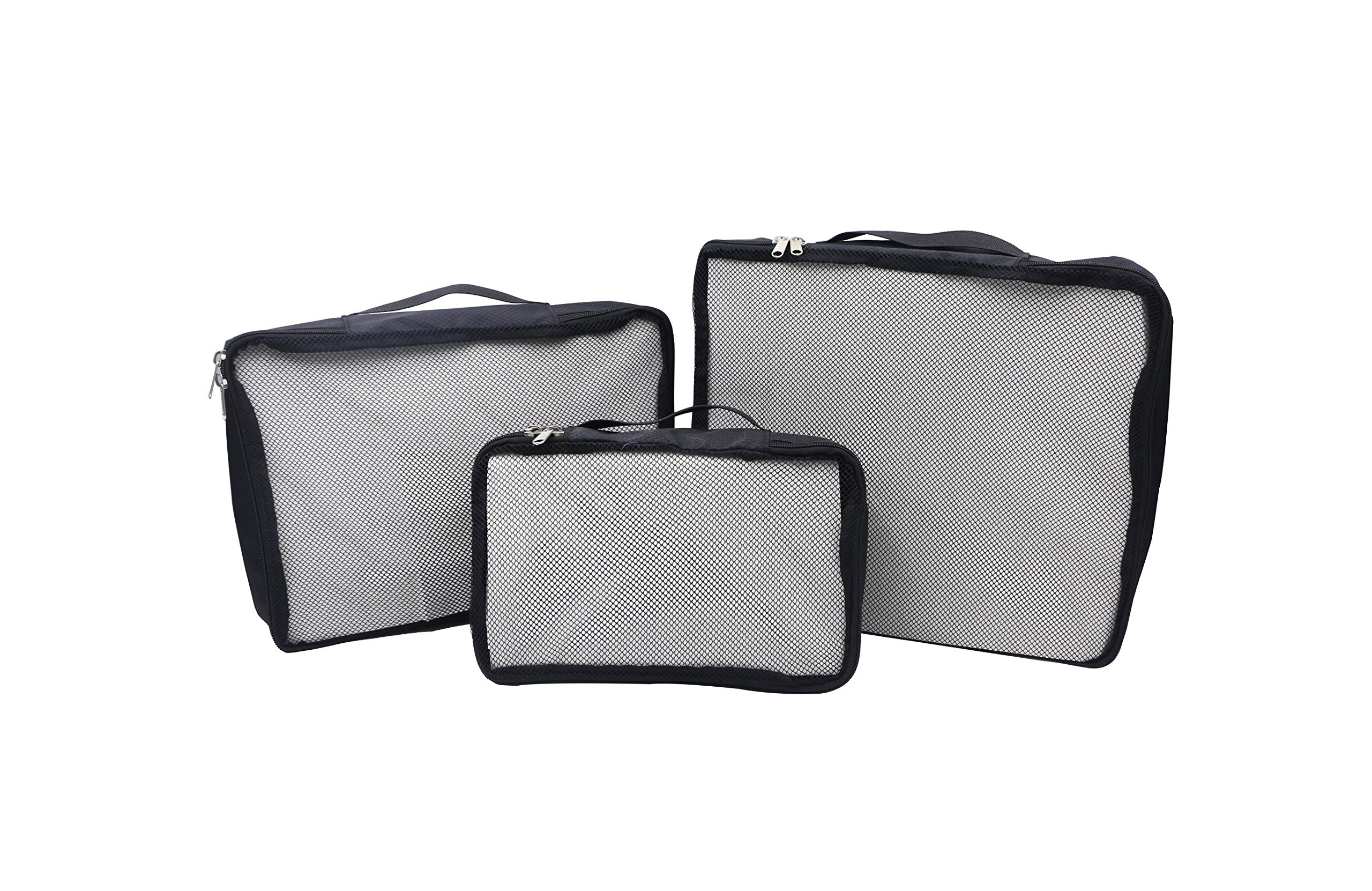 DUKAP3 Piece Travel Organizer Set with Double Zipper, Lightweight Luggage Toiletry Bag with Webbing Handle and Mesh top, Black