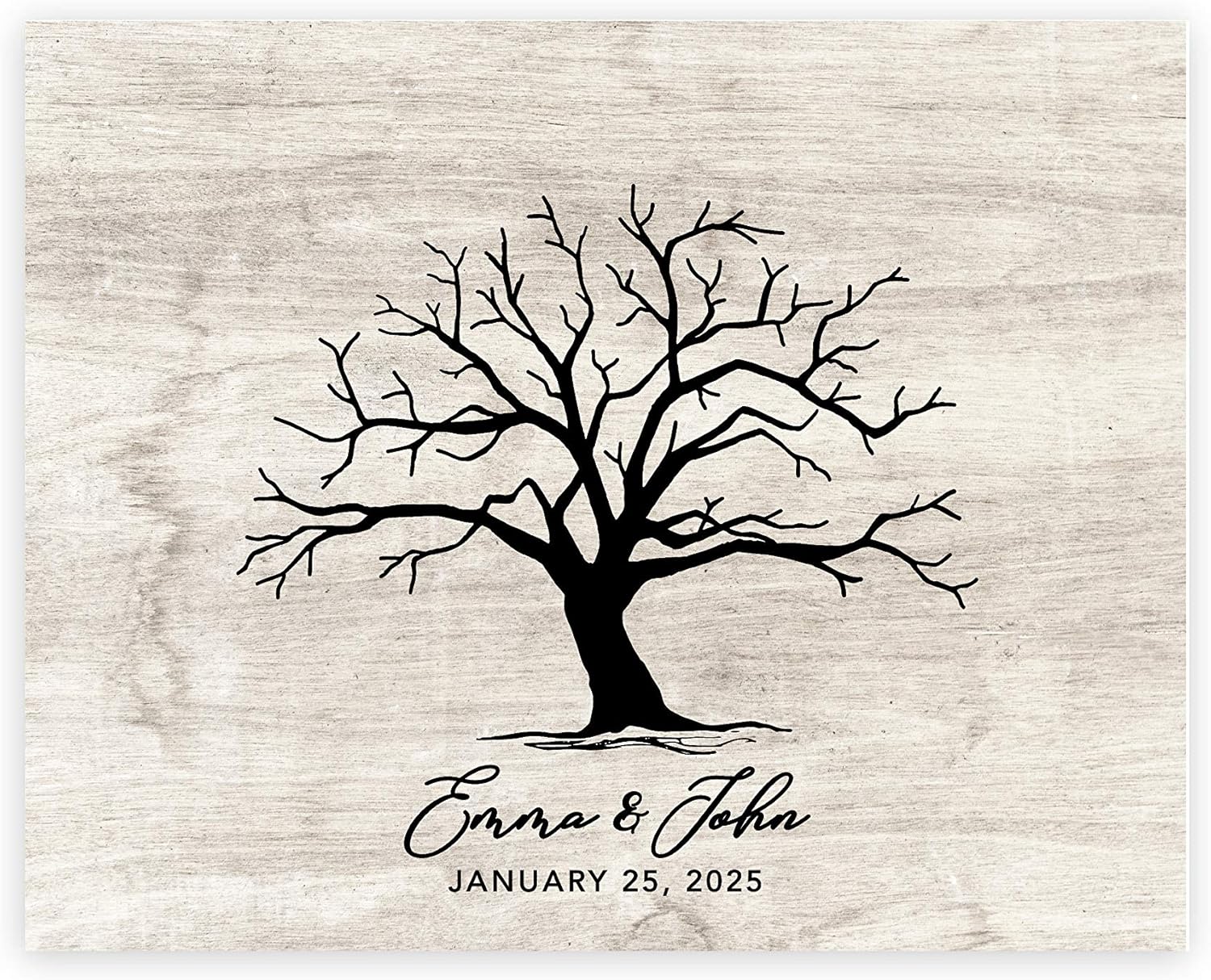 Andaz Press Custom Large Wedding Canvas Guestbook Alternative, 16 x 20 Inches, Tree Thumbprint Rustic Grey Background, Horizontal Personalized Sign Our Canvas, Welcome Sign for Wedding, Baby Shower