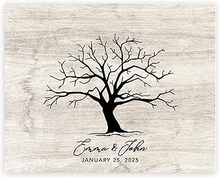 Andaz Press Custom Large Wedding Canvas Guestbook Alternative, 16 x 20 Inches, Tree Thumbprint Rustic Grey Background, Horizontal Personalized Sign Our Canvas, Welcome Sign for Wedding, Baby Shower