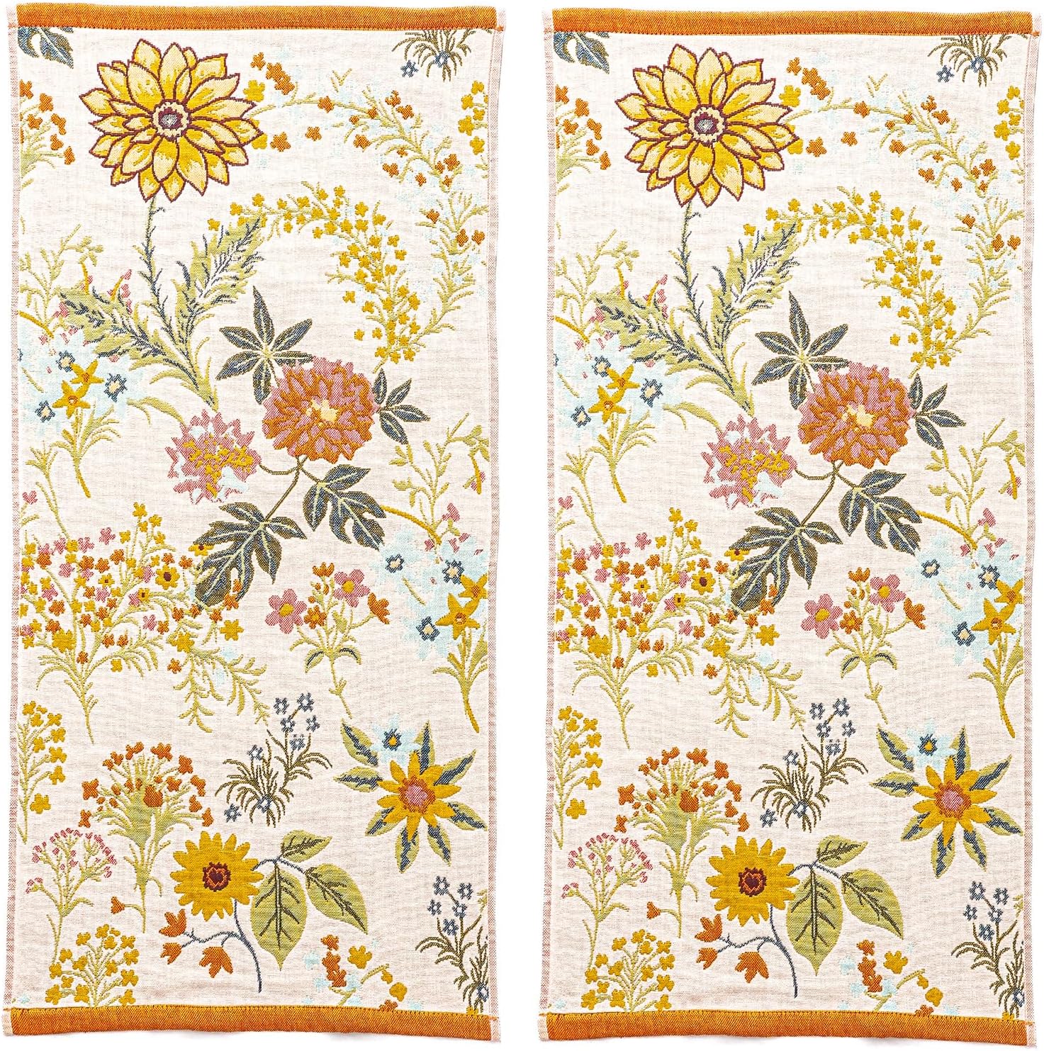 Floral Kitchen Tea Towels, 100% Cotton Jacquard Hand Towels 2 Pack