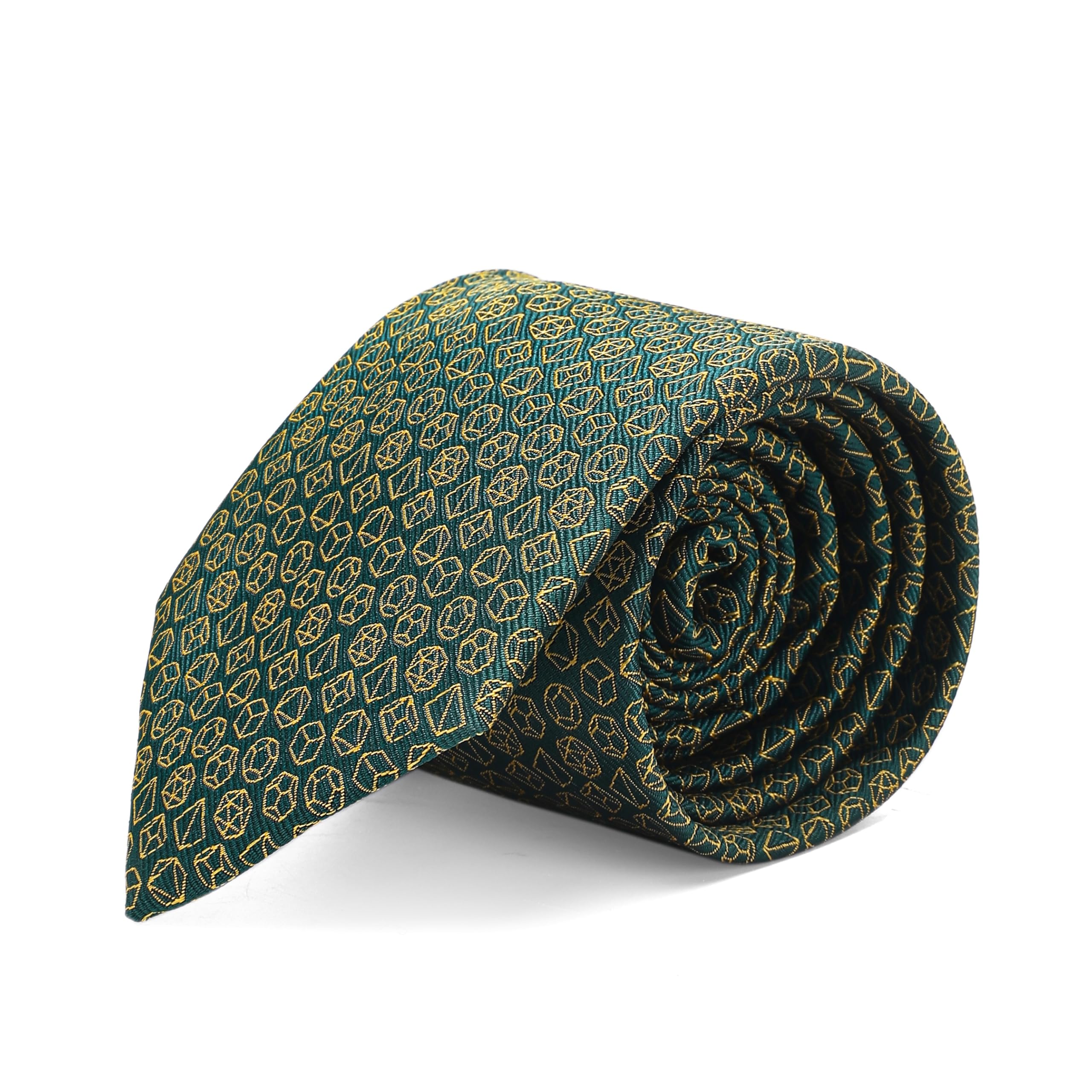 ASVP Shop Stylish Polyhedral Dice Necktie - Dice Tie - D&D Dungeon Master's Gift - DnD Accessory, Gold/Green, One size