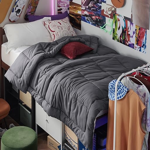 Bedsure Comforter Duvet Insert - Quilted Comforters Twin XL Size, All Season Duvet, GentleSoft Down Alternative Bedding Blanket, with 8 Tabs, Gifts for Women/Men, Dark Grey, Twin XL 92 x 68 Inches