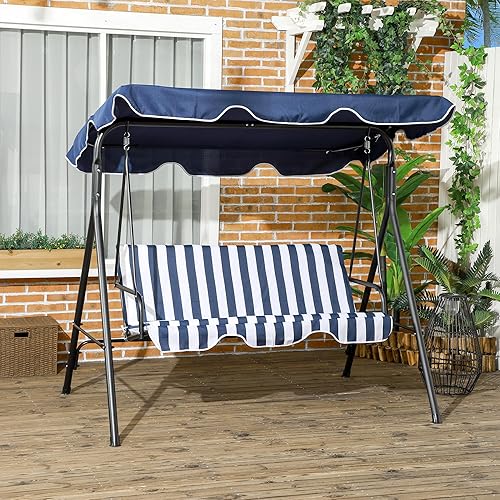 Miniatura 2 de Outsunny Silla columpio de 3 asientos para patio al aire libre con cojín extraíble, soporte de marco de acero y toldo inclinable ajustable para