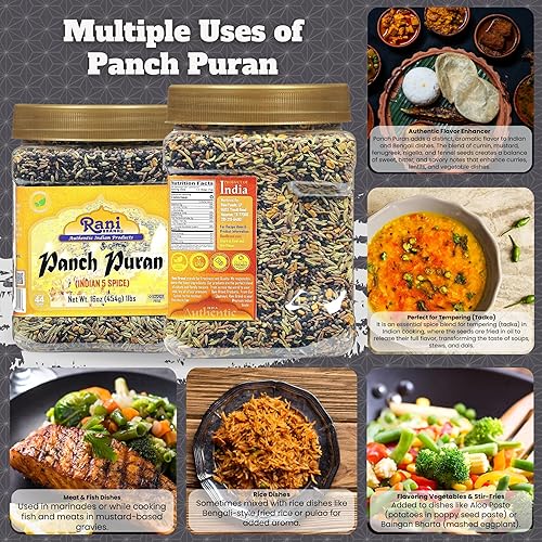 Miniatura 10 de Rani Panch Puran 5 especias 7 oz 200 g  Todo Natural  Vegano  Gluten  Sin OGM  Origen indio mezcla igual de alholva mostaza KalonjiNigella hinojo y