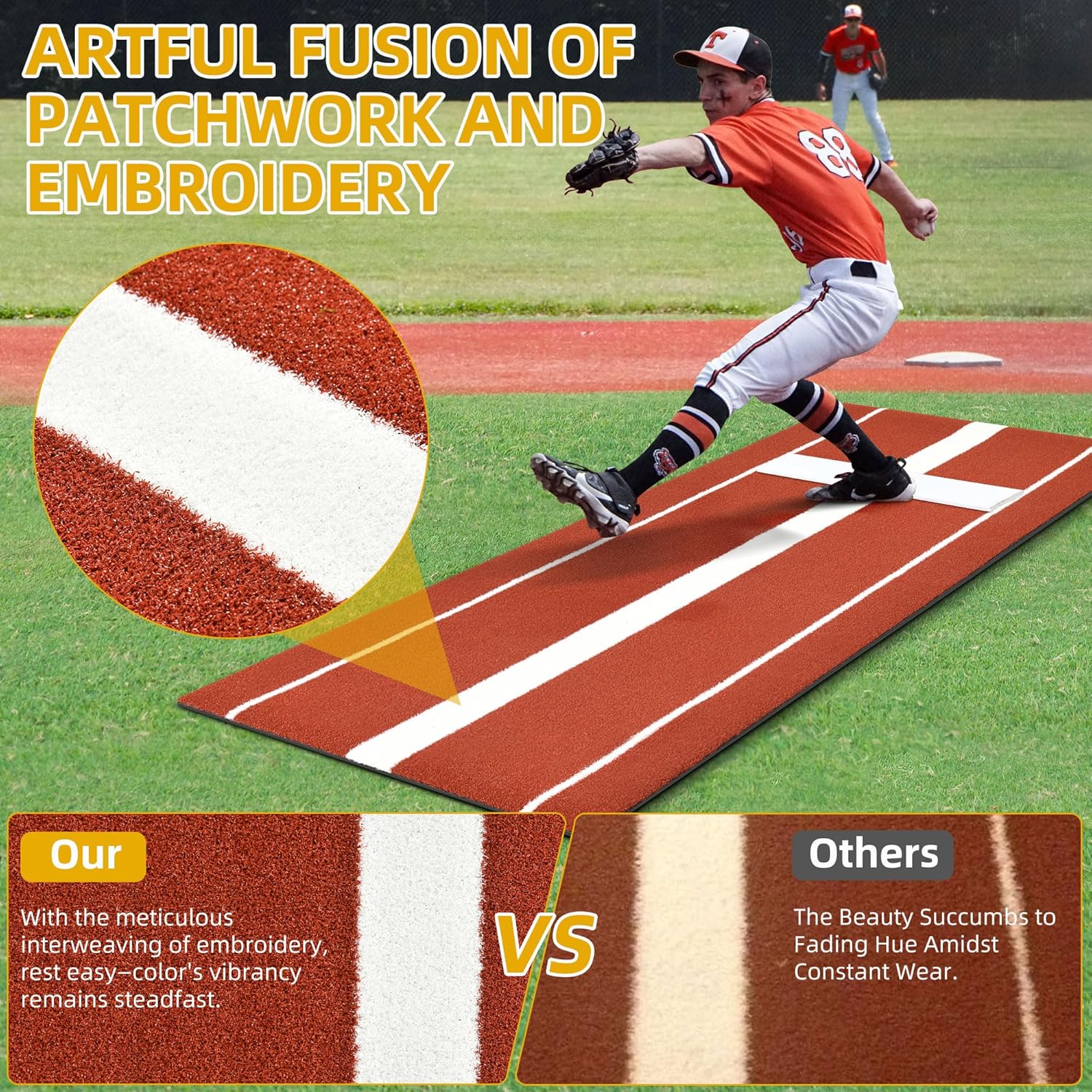 Softball Pitching Mat, 10 x 3 FT Baseball Training Mat with Soft Rubber Pitching Mound for Indoor Outdoor