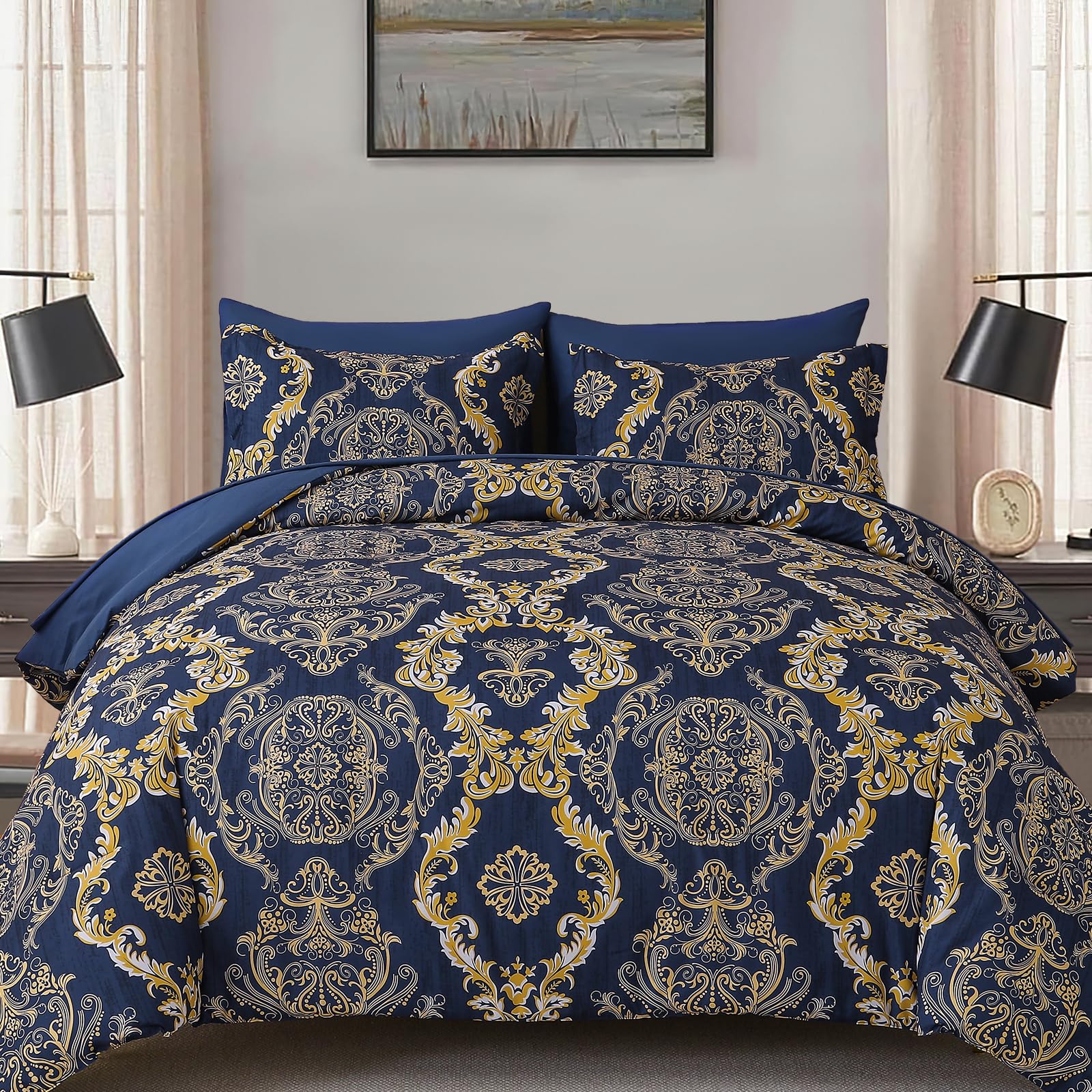 Blue And Gold Comforter Set