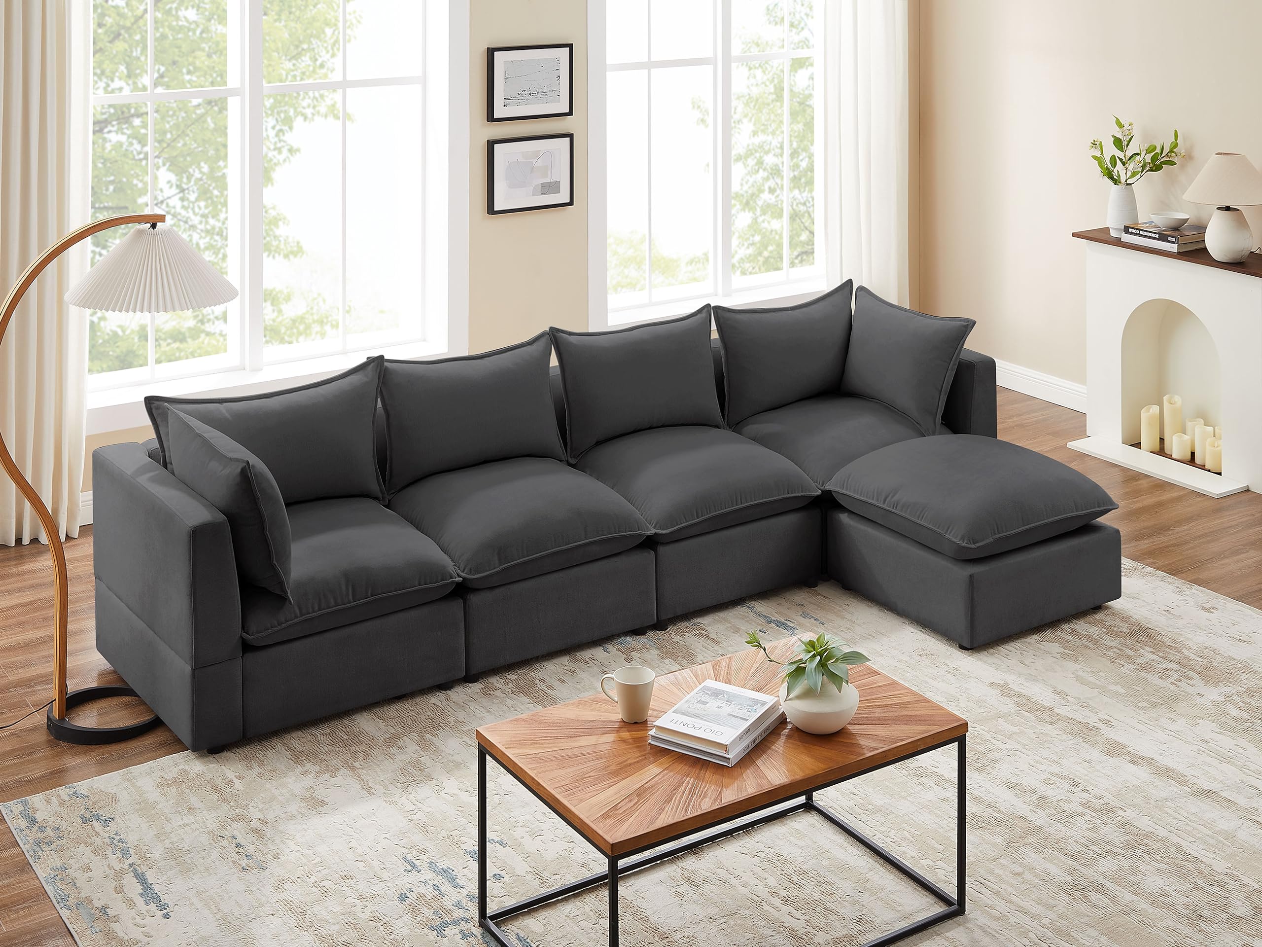 Modular Sectional Sofa, Convertible L Shaped Couch with Chaise, 5 Seater Sofa with Reversible Chaise for Living Room (Gray, L Shape)