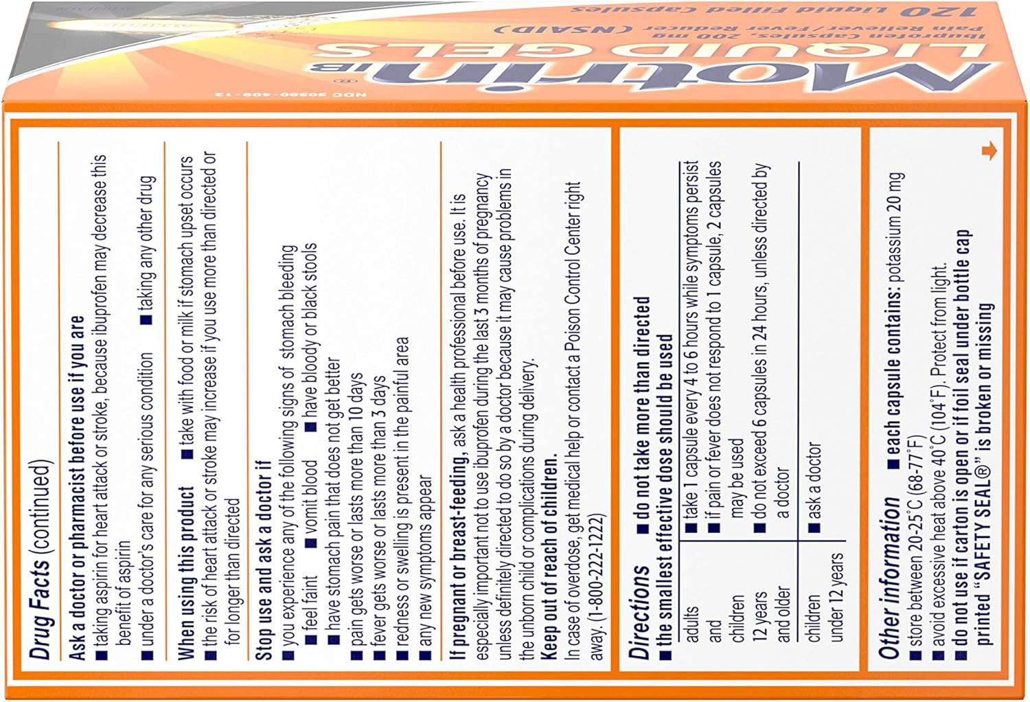Motrin IB 200mg Ibuprofen Liquid Gel Pain Reliever/Fever Reducer for Aches & Pain, 120 ct