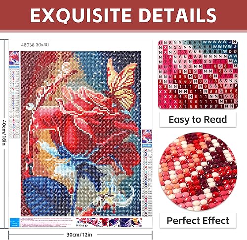 Miniatura 2 de Buewutiry Kits de pintura de diamantes de rosa de mariposa para adultos, kits de arte de diamantes 5D para adultos, pinturas de diamantes de