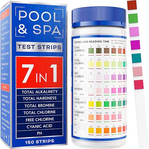 All-New Pool and Spa Test Strips 7 in 1 Quick SuperAccurate Swimming 150 Pool Test Kit - Hot Tub Test Strips & Pool Water Testing Strips for pH Chlorine Bromine Hardness Alkalinity Cyanuric Acid