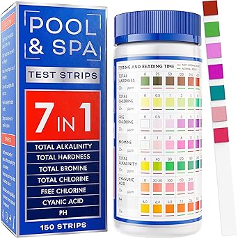 All-New Pool and Spa Test Strips 7 in 1 Quick SuperAccurate Swimming 150 Pool Test Kit - Hot Tub Test Strips & Pool Water Testing Strips for pH Chlorine Bromine Hardness Alkalinity Cyanuric Acid