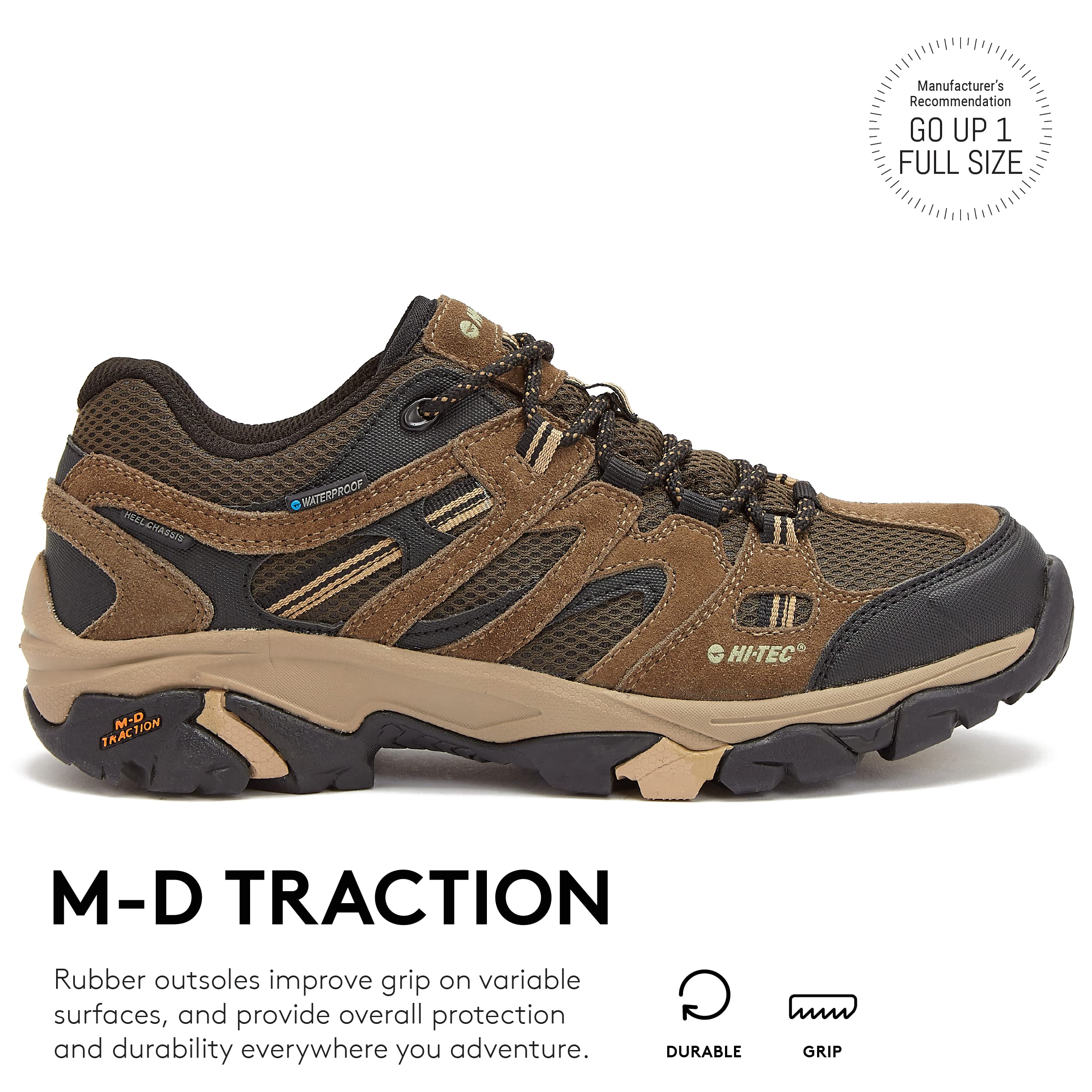 HI-TEC Apex Lite Low WP Waterproof Hiking Shoes for Men, Lightweight Breathable Outdoor Trekking and Trail Shoes - Tan, 10 Medium