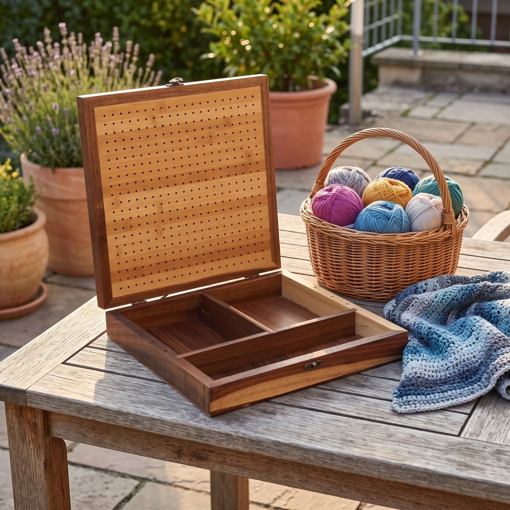 ULTECHNOVO Tabla Moldeadora para Ganchillo con Asa Portátil y Cajón de Almacenamiento, Base de Madera Gruesa con Diseño de Pendiente Ajustable para Proyectos de Tejido DIY