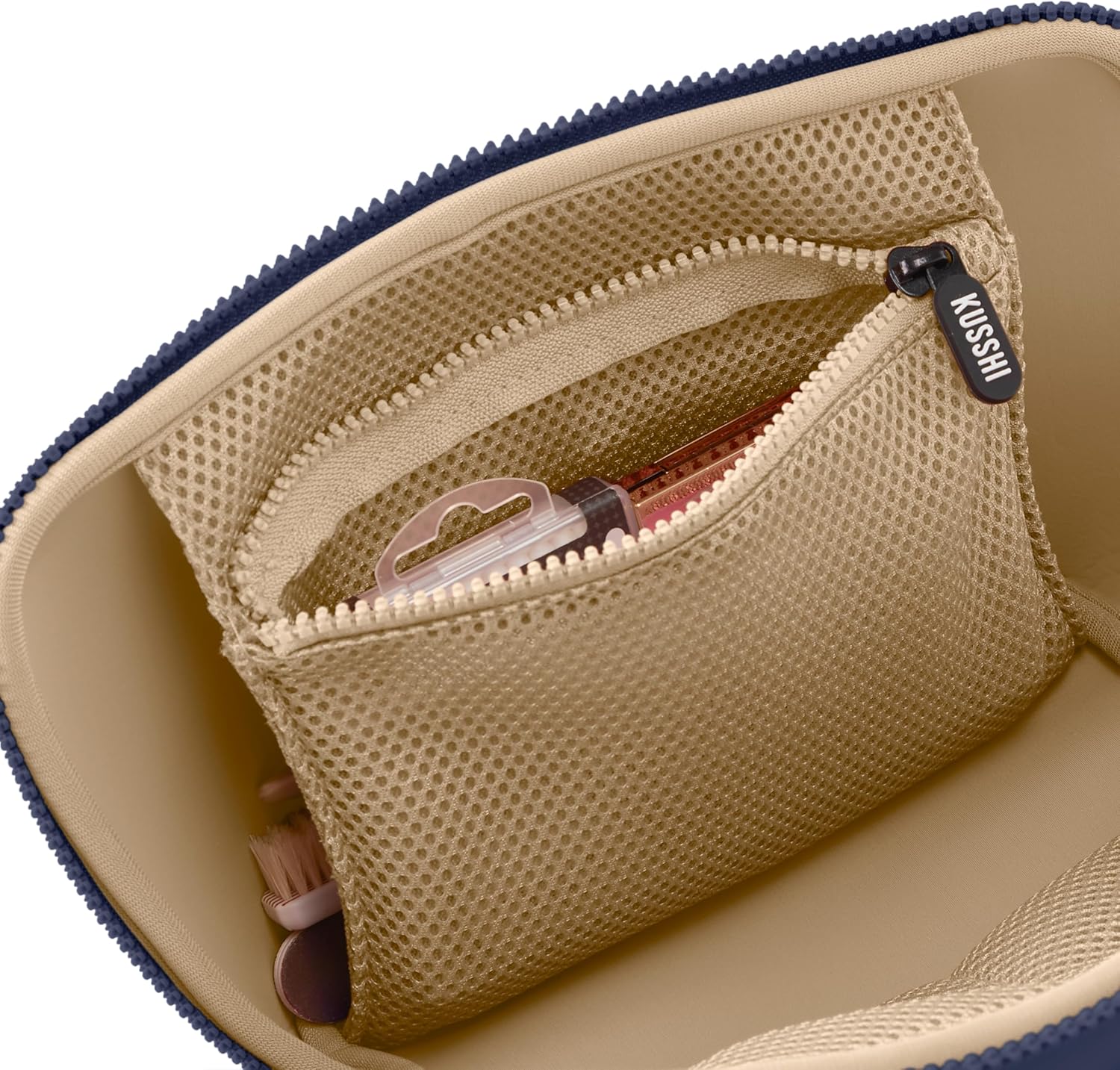 KUSSHI Neoprene Makeup Bag (Navy/Khaki)