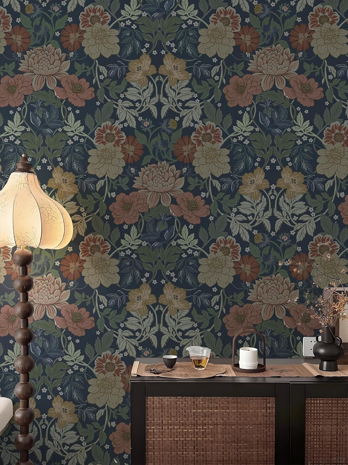 Safiyya Peel and Stick Wallpaper Floral Contact Paper Grasscloth Wall Paper Self Adhesive Removable Wallpaper for Bedroom 393"x17.3" Covering Vinyl Rolls