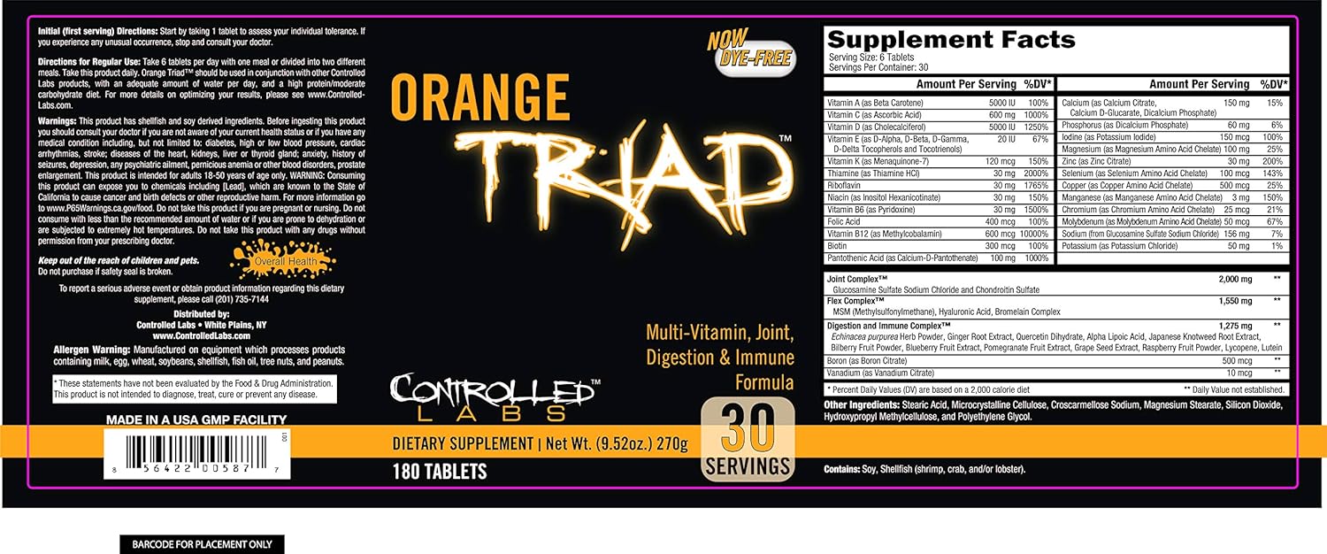 CONTROLLED LABS Overall Health Bundle, 30 Servings Orange Triad, 90 Count Orange Health IQ, 120 Count Orange Oximega Fish Oil, Muscle Building and Recovery Supplement for Men and Women