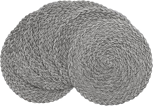 Miniatura 32 de Floroom Juego de 6 manteles individuales redondos trenzados de 15 pulgadas, lavables, resistentes al calor, de algodón, poliéster, para cocina, mesa