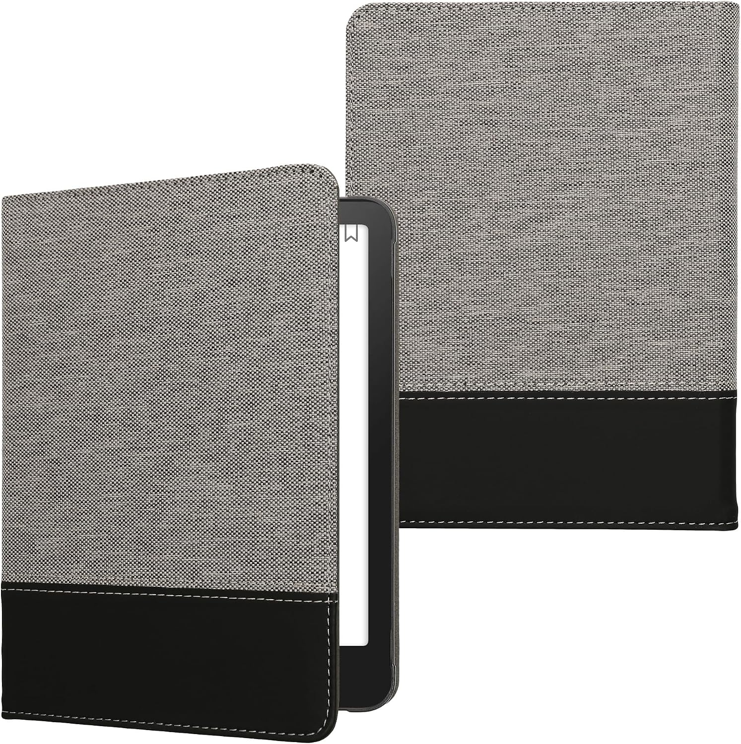kwmobile Case Compatible with Amazon Kindle Paperwhite (2024)/Colorsoft - PU Leather and Canvas e-Reader Cover - Dark Grey/Black