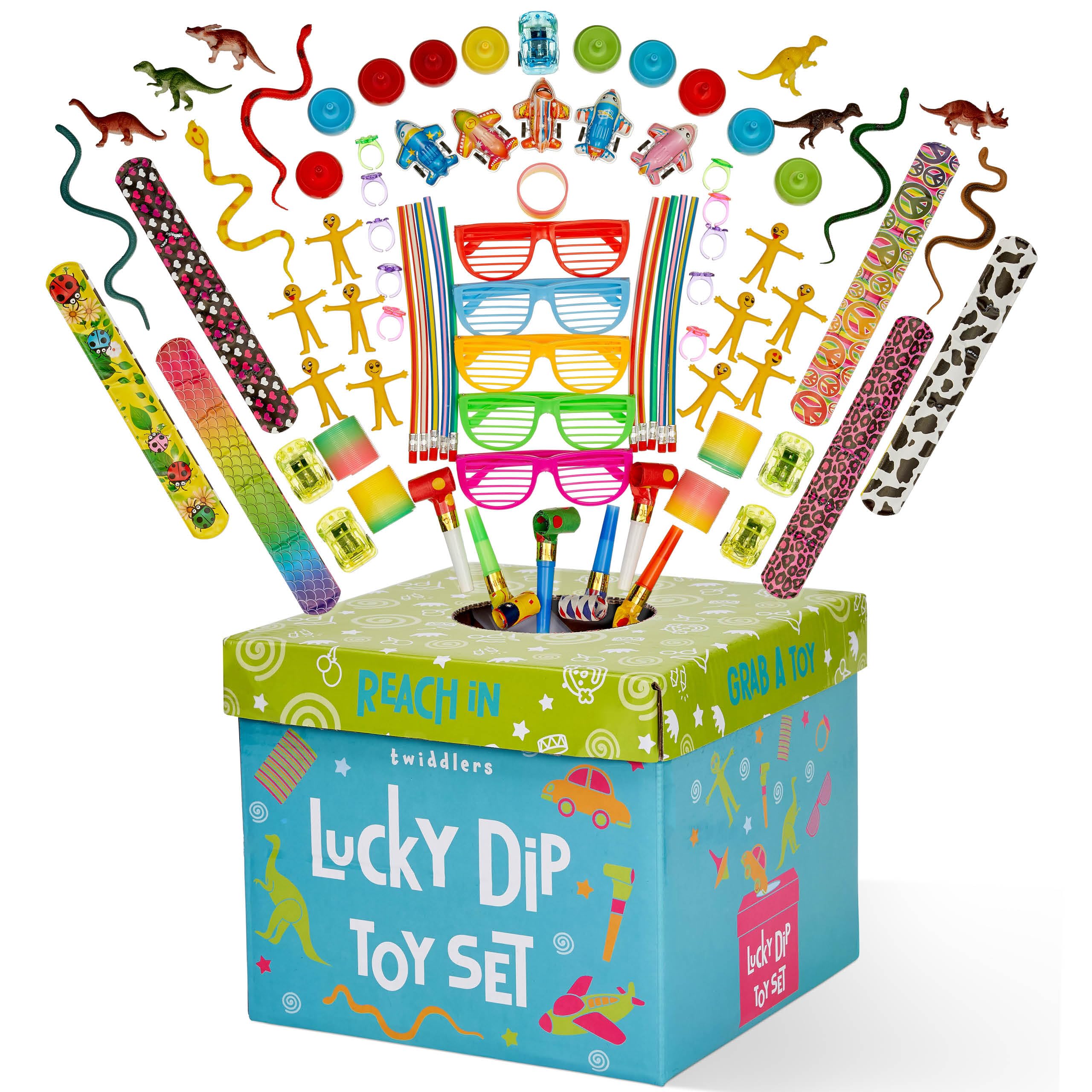 THE TWIDDLERS 100 Pack Mega Birthday Lucky Dip, Assorted Toy Pass The Parcel, Classroom Rewards, Prizes Selection for Boys & Girls, Kids Party Favours and Bag Fillers