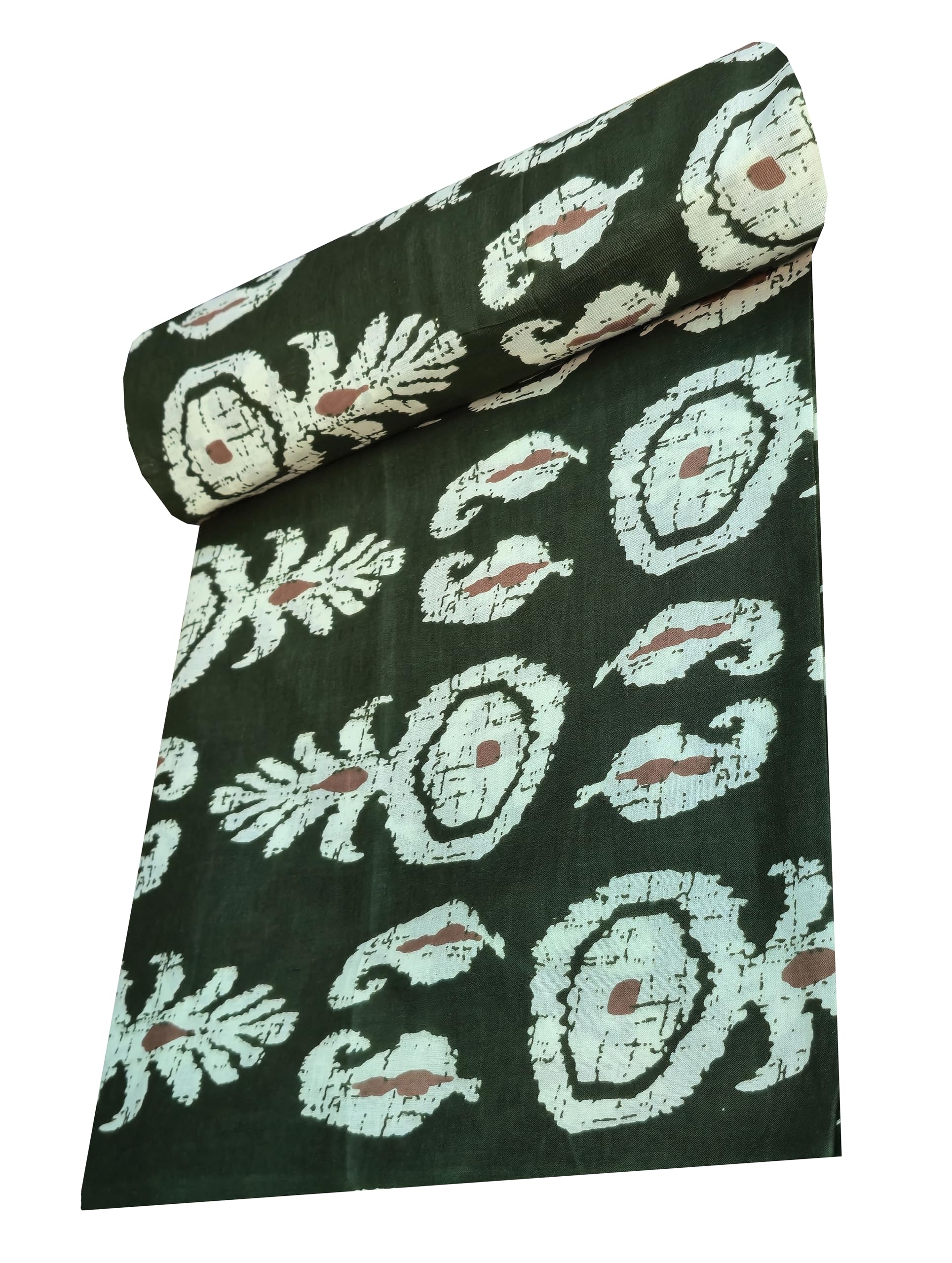 Kalap 2.5 Meter Floral Printed Cotton Cloth Materiel Indian Cotton Hand Block Print Fabric Running Jaipuri Hand Block Printed Women Dress Material Kurtis Natural 43" Inches (Green 1)-image-34