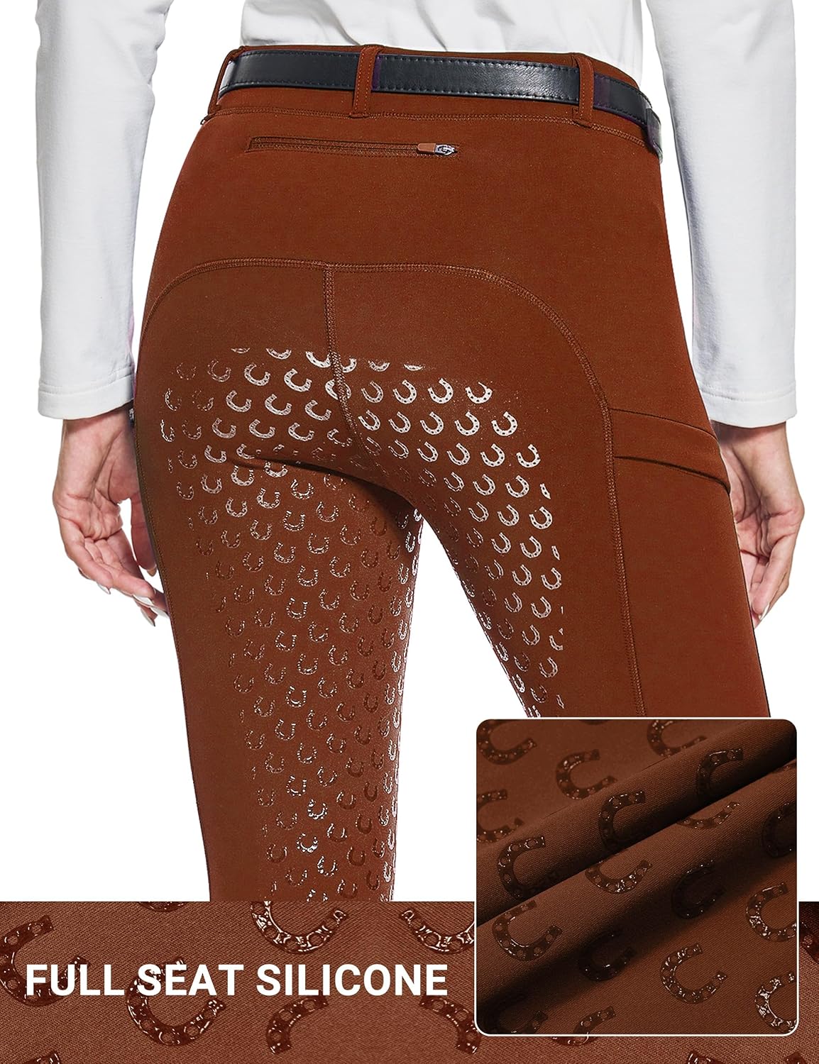 FitsT4 Sports Women's Winter Horse Riding Pants with Zipper Pockets Full Seat Riding Tights Fleece Lined Equestrian Breeches - Image 4