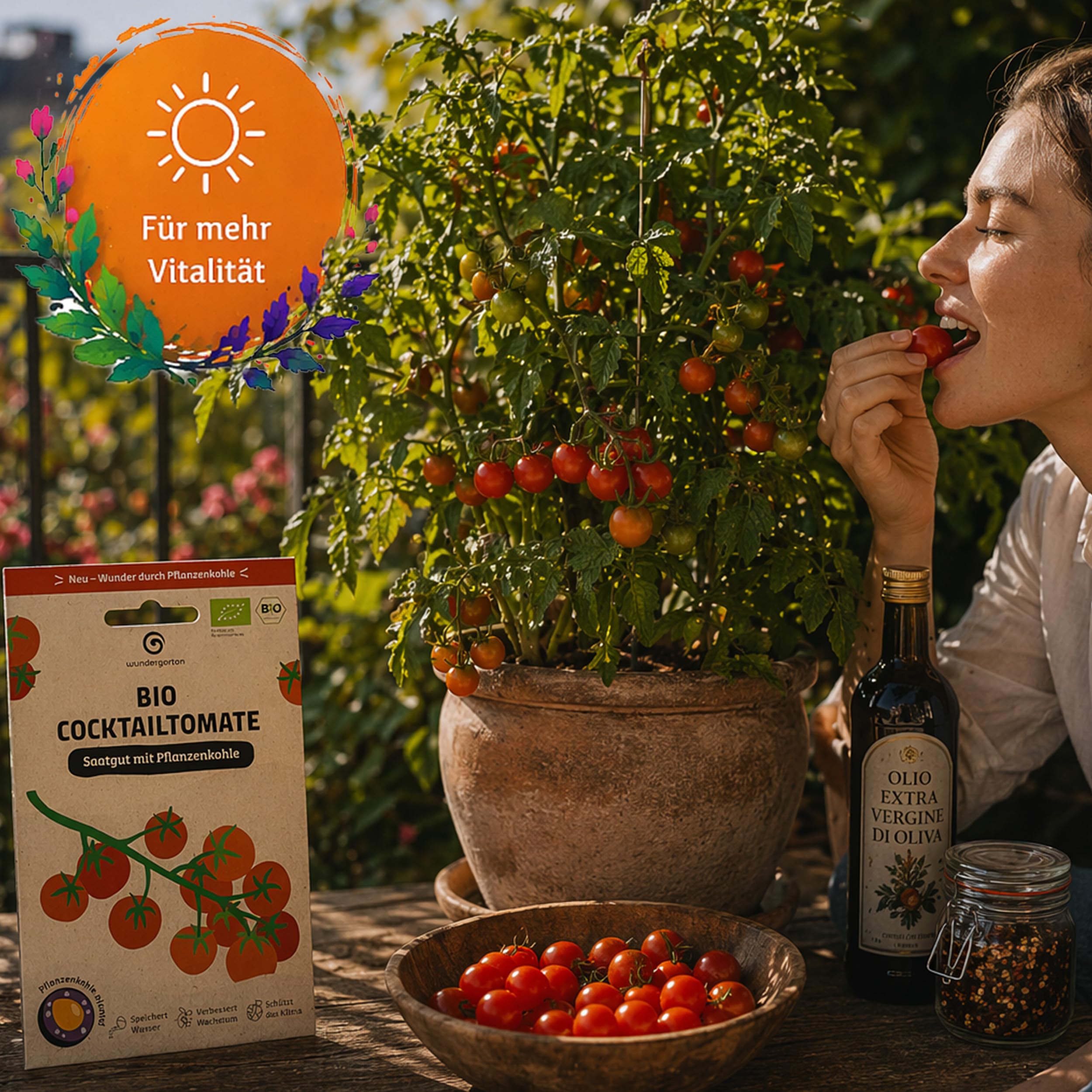 20x Bio Cocktailtomaten Saatgut Zuckertraube – Wundergarten – Mit Pflanzenkohle-Mantel – Hohe Keimrate & süße Snack-Tomaten – Gemüsesamen für Balkon, Garten & Gewächshaus