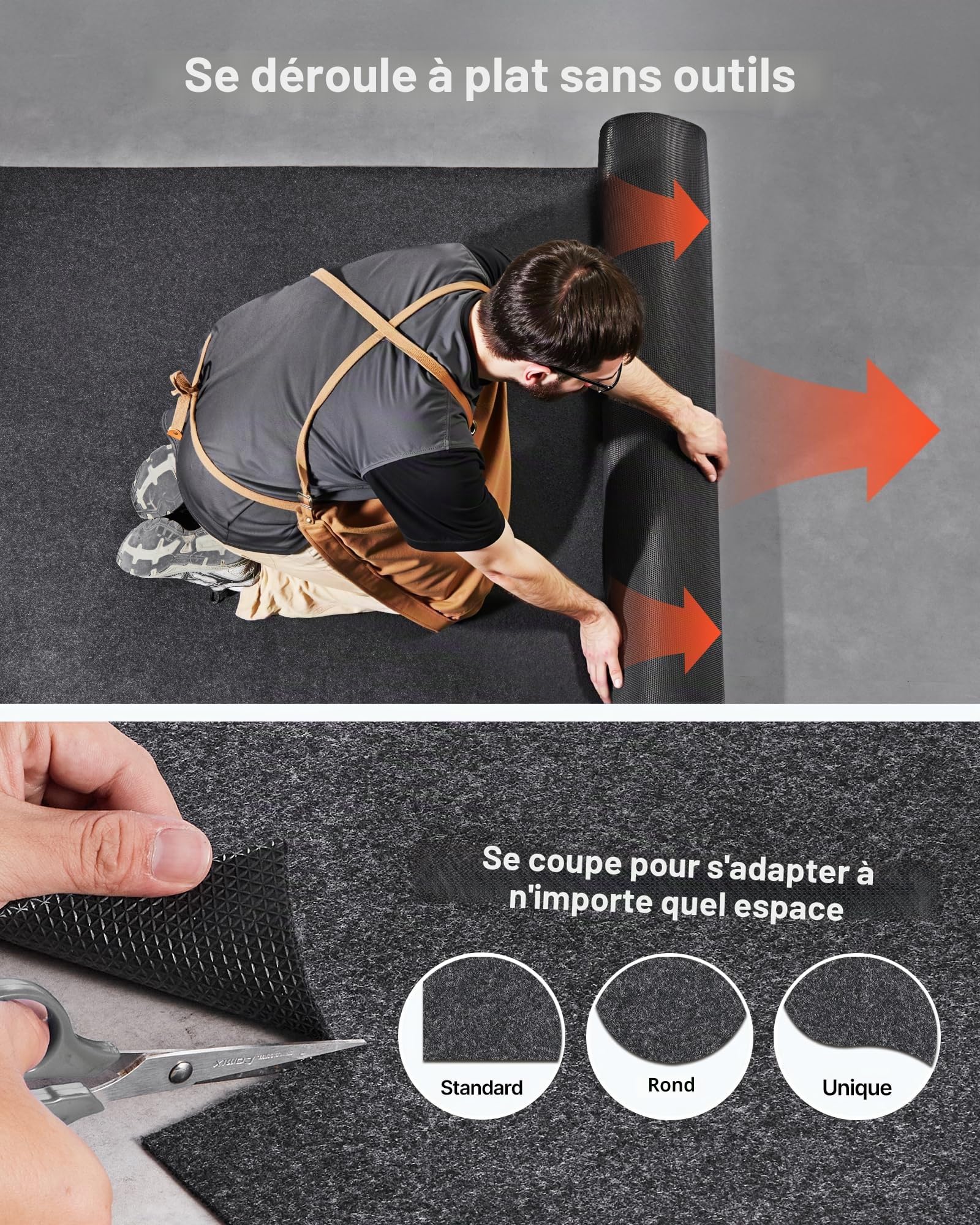 VEVOR Tapis de Sol de Garage 2235,2x5181,6x2,4 mm Tapis Protection Antidérapant Imperméable Eau Neige Pluie Boue Huile de Voitures avec Support TPE Anti-fuite Facile à Nettoyer Découper, Divers Usages