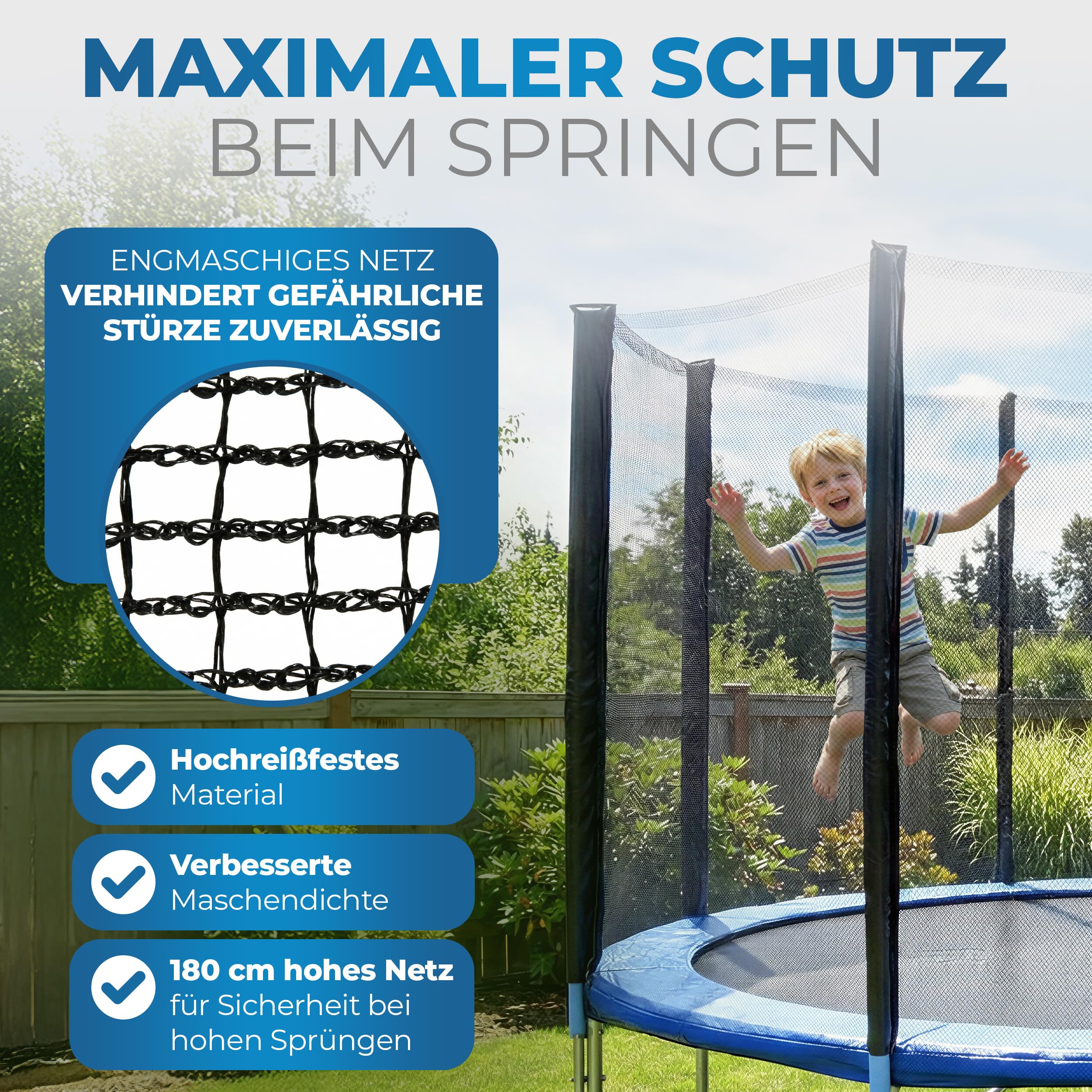 Terena Trampolin Ersatznetz Sicherheitsnetz außenliegend – Trampolinnetz – UV-beständig und reißfest – Hochwertiges Trampolin Netz Ø 244 305 366 396 427 cm