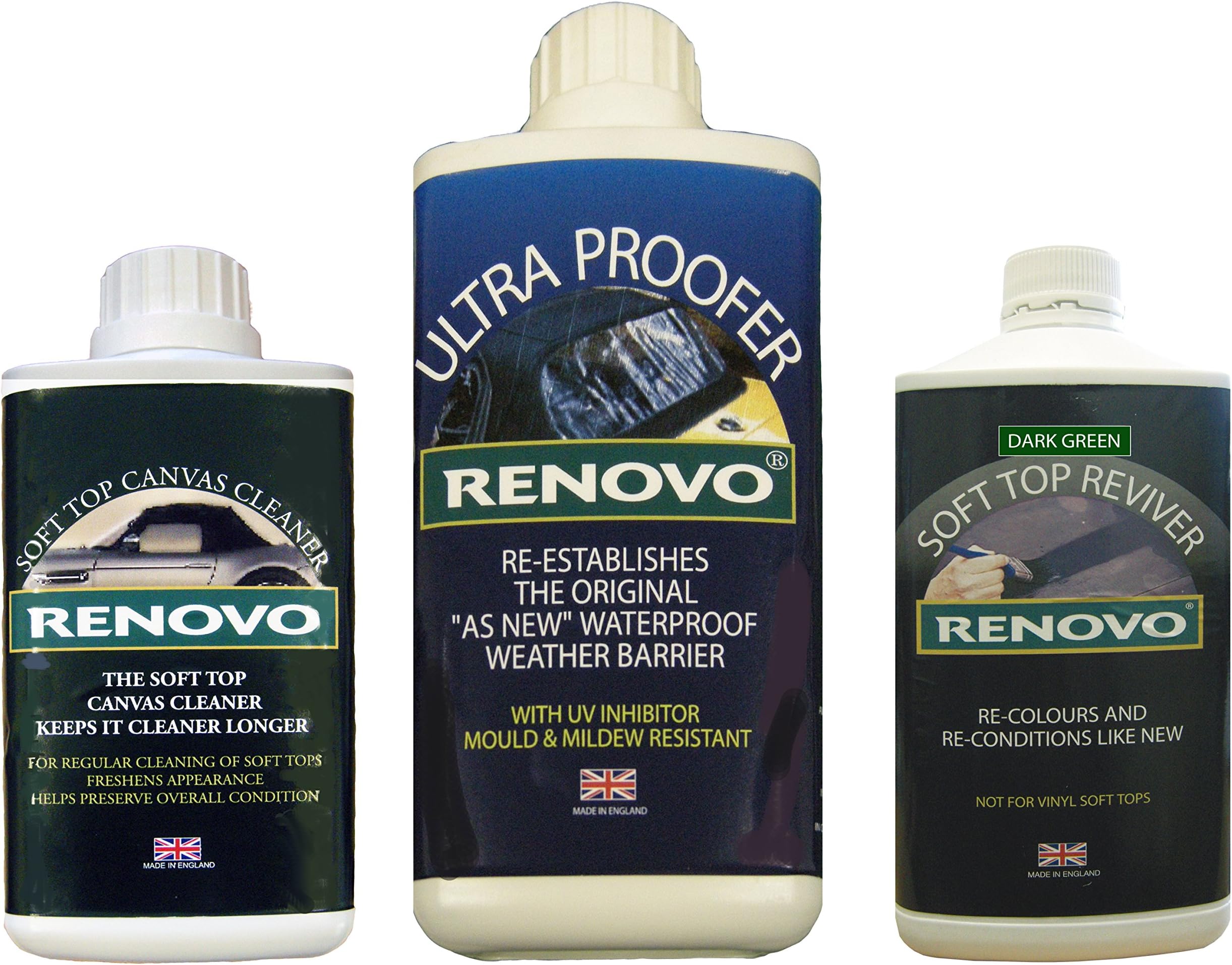 REN-KIT8 Triple Cleaning Kit includes Soft Top Revivier, Soft Top Ultra Proofer/Soft Top Canvas Cleaner, Green