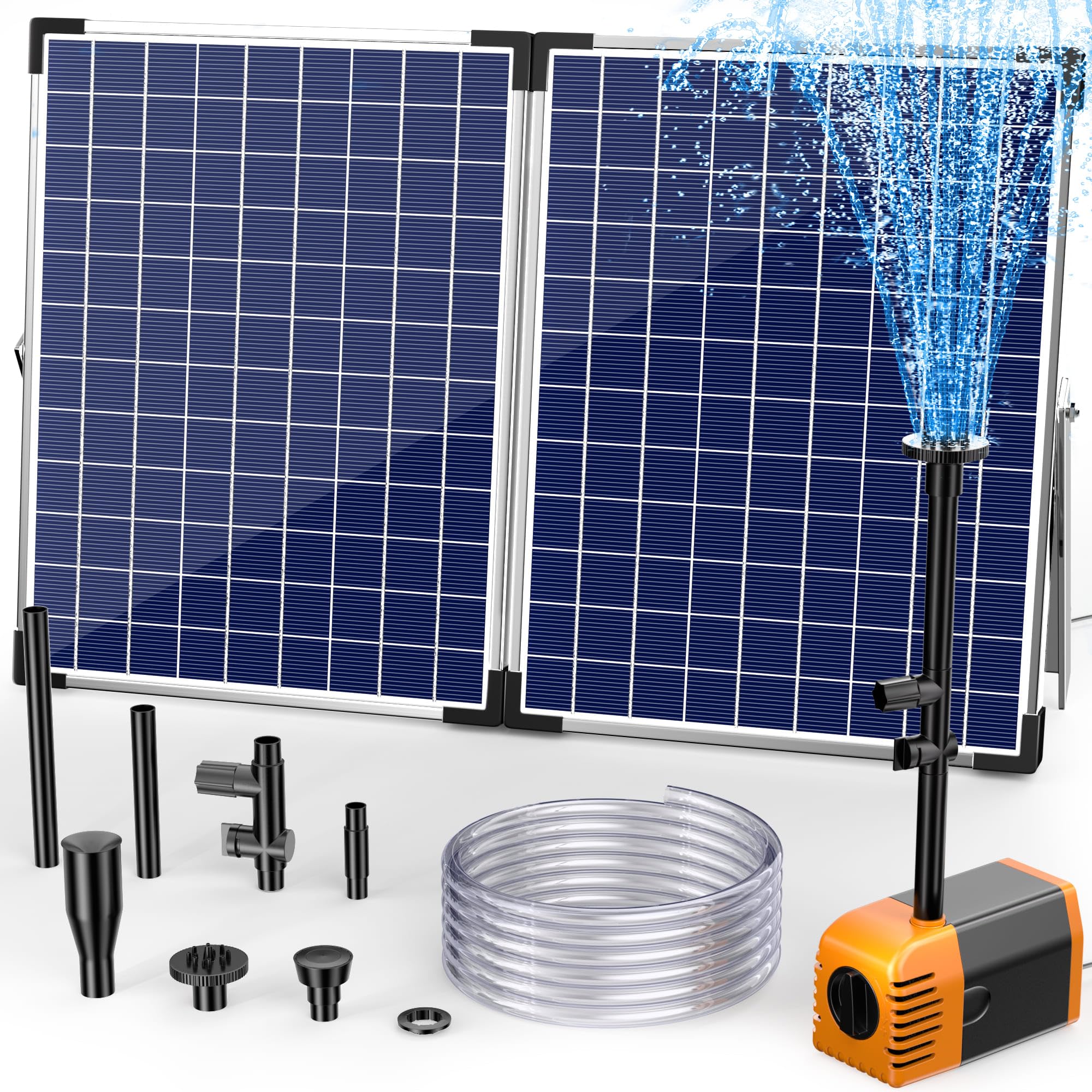 Biling Bomba Solar para Estanque 35W Capacidad de Entrega 1600L/H, Fuente Solar para Estanques con Manguera de 2M y Filtro Bomba Solar Cable de 5M Bomba de Agua Solar para Estanque, Jardín, Cascada