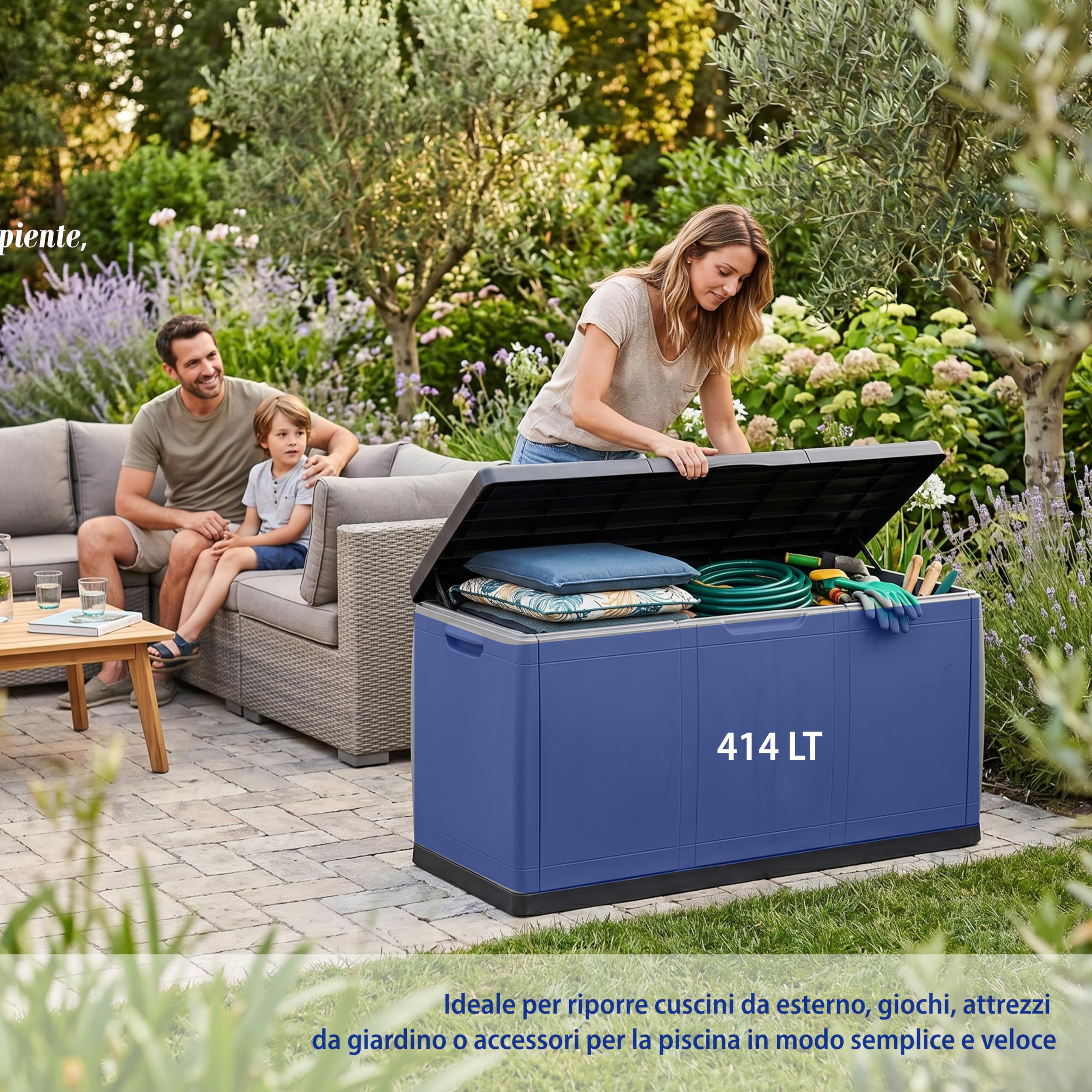 MA MAISON Baule Cassapanca Multiuso 414LT in PP 118x54x65h CM - Resistente ai Raggi UV, Apertura superiore, Contenitore, Organizzatore, Stoccaggio, Esterno, Interno, Made in Italy