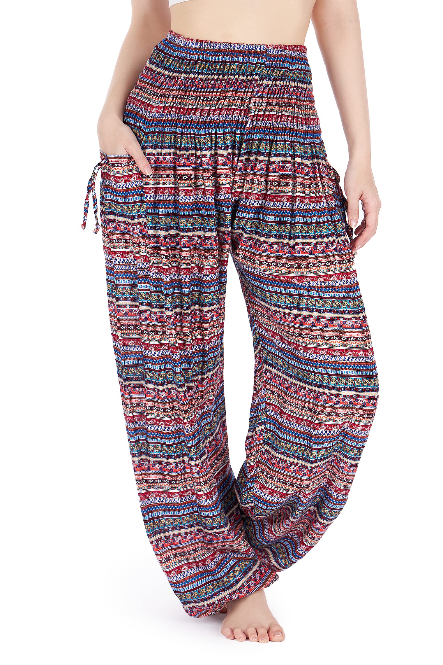 Lannaclothesdesign Harem Pants Women High Waist Bohemian Yoga Pants with Pockets - Boho Hippie Clothes