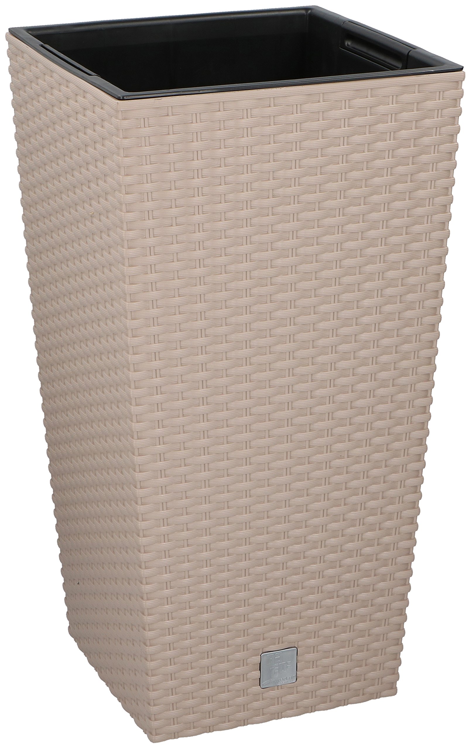 URBNLIVING Set of 2 Tall Rattan Design Flower Pots Round or Square (Medium Square x 2, Beige)