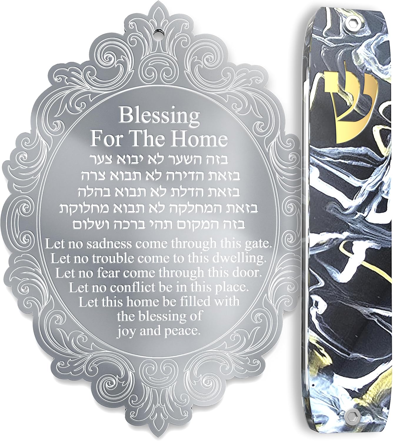 TYLDUM Jewish Home Blessing Gifts Hebrew and English Engraving and Handmade Modern Mezuzah for Door Without Kosher Classic Style Black Marble